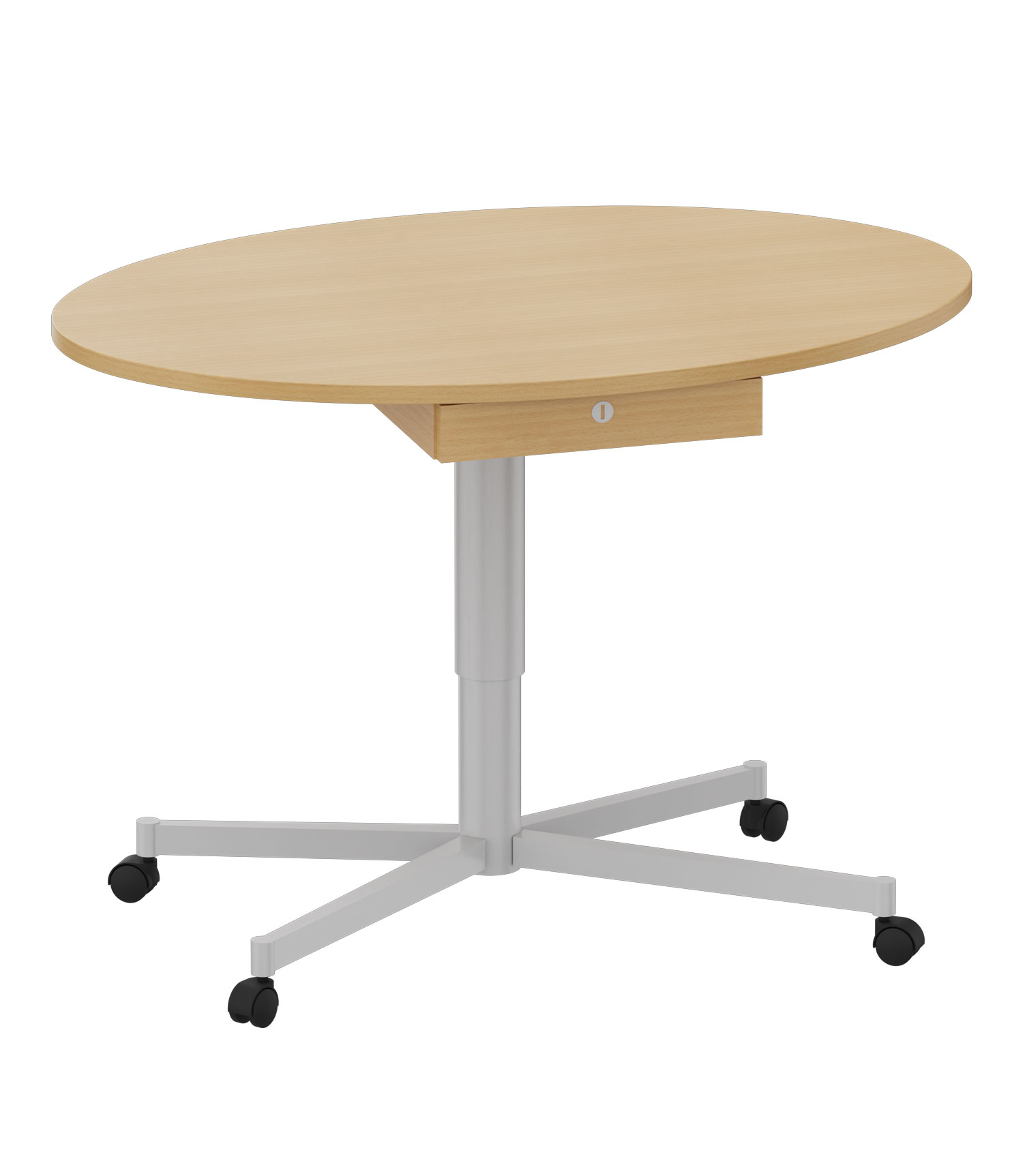 Lehrertisch Luna, fahrbar und höhenverstellbar, mit Schublade Buche Dekor
