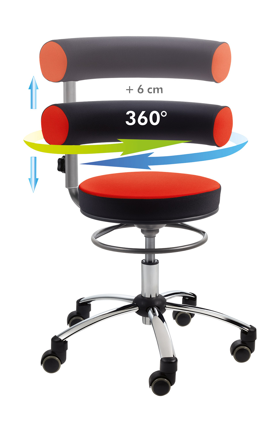 Sanus® Lehne höhenverstellbar Sitzhöhe 46 - 54 cm rot/schwarz
