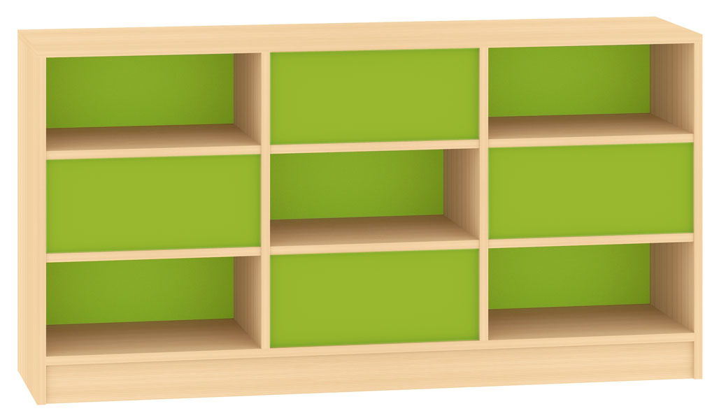 Raumteilregal mit wechselseitigen Rückwänden, Breite 149 cm