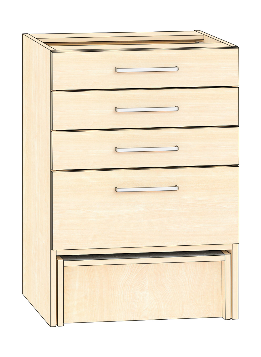 Schubkastenschrank 3 Schubkästen Breite 60 cm, Ahorn