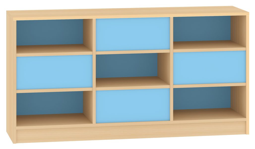 Raumteilregal mit wechselseitigen Rückwänden, Breite 149 cm