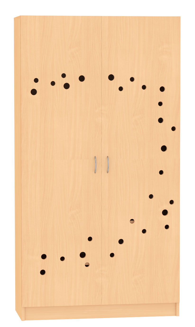 Deckenschrank, Breite 100 cm. Türe mit Lüftungslöchern 42 cm tief, Buche Dekor