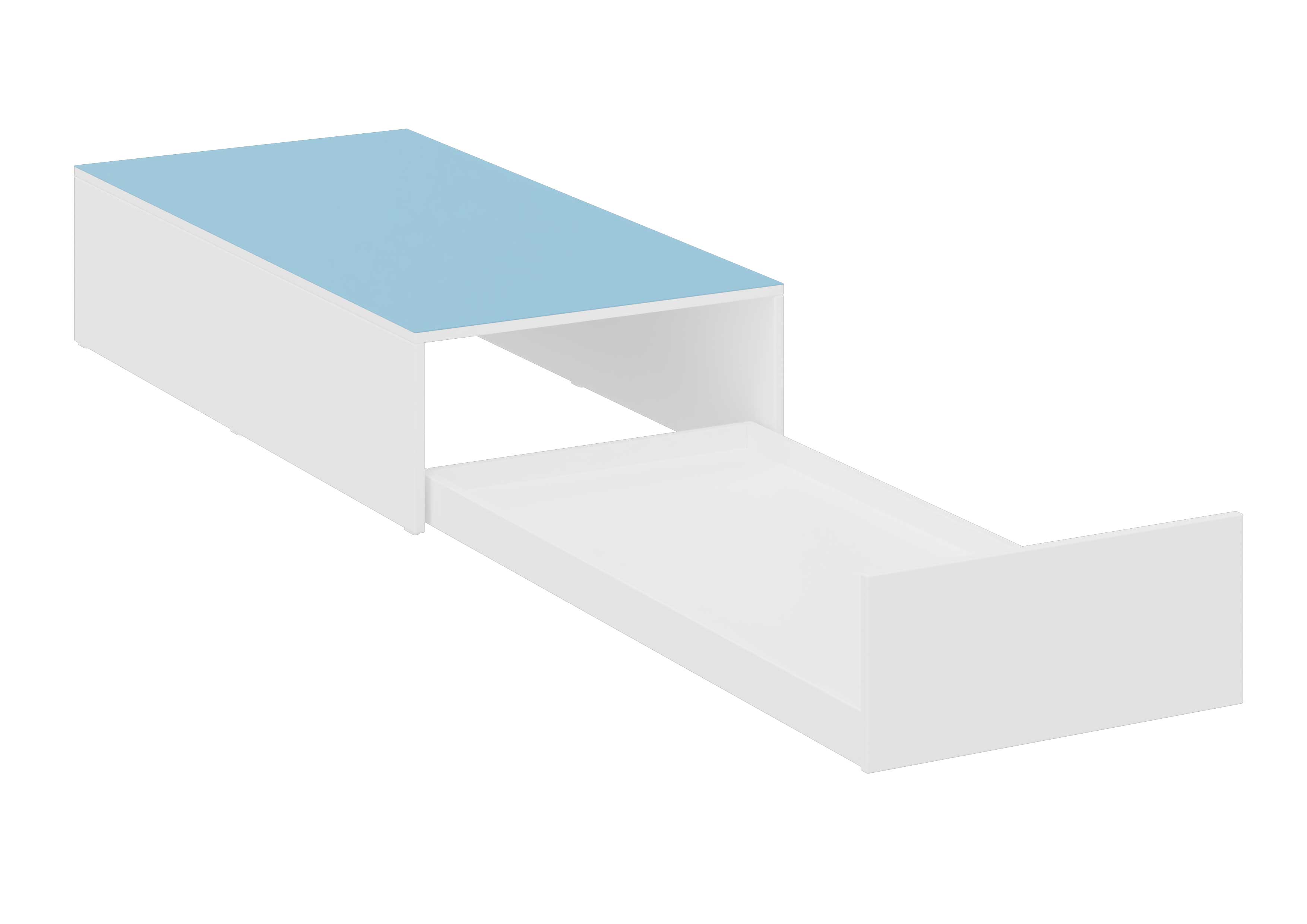 Bettenpodest mit Auszug blau, weiß Dekor