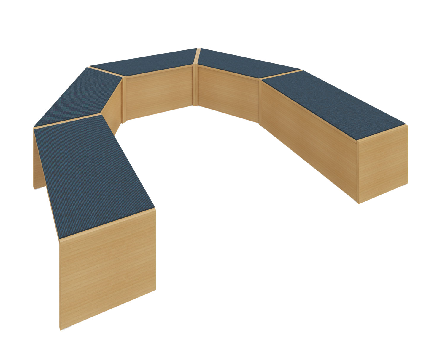 Trapez Podest mit Tretfort Teppich dunkelblau