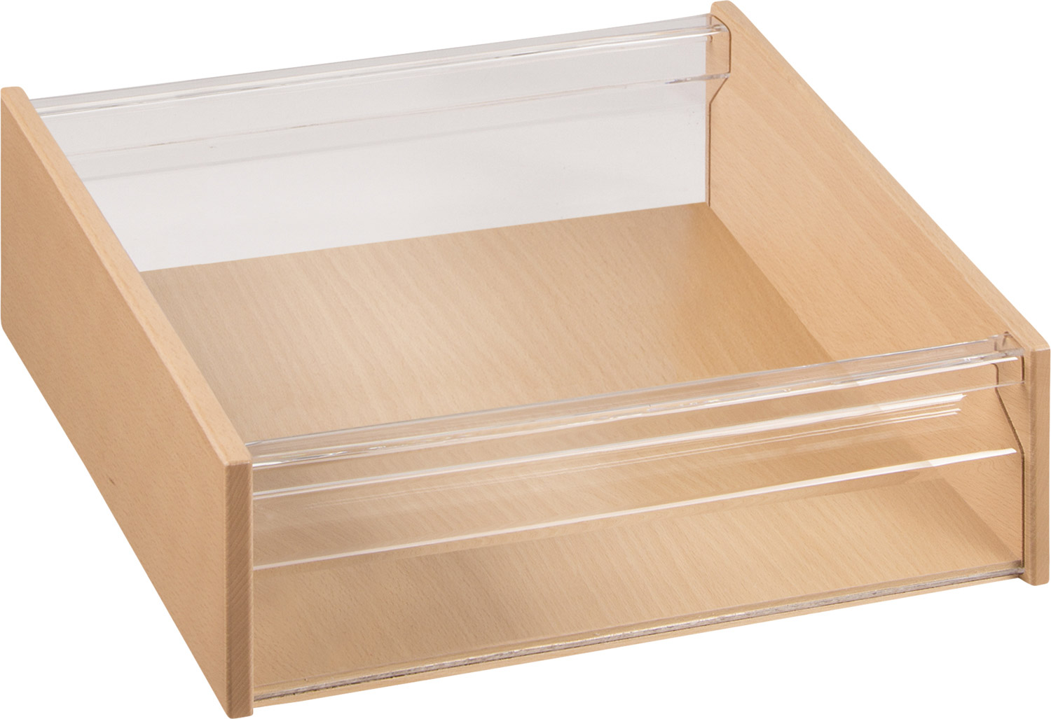 Materialkasten breit, Höhe 10,3 cm, mit Acrylglasfüllung in Buche Materialkasten breit, Höhe 10,3 cm, mit Acrylglasfüllung in Buche
