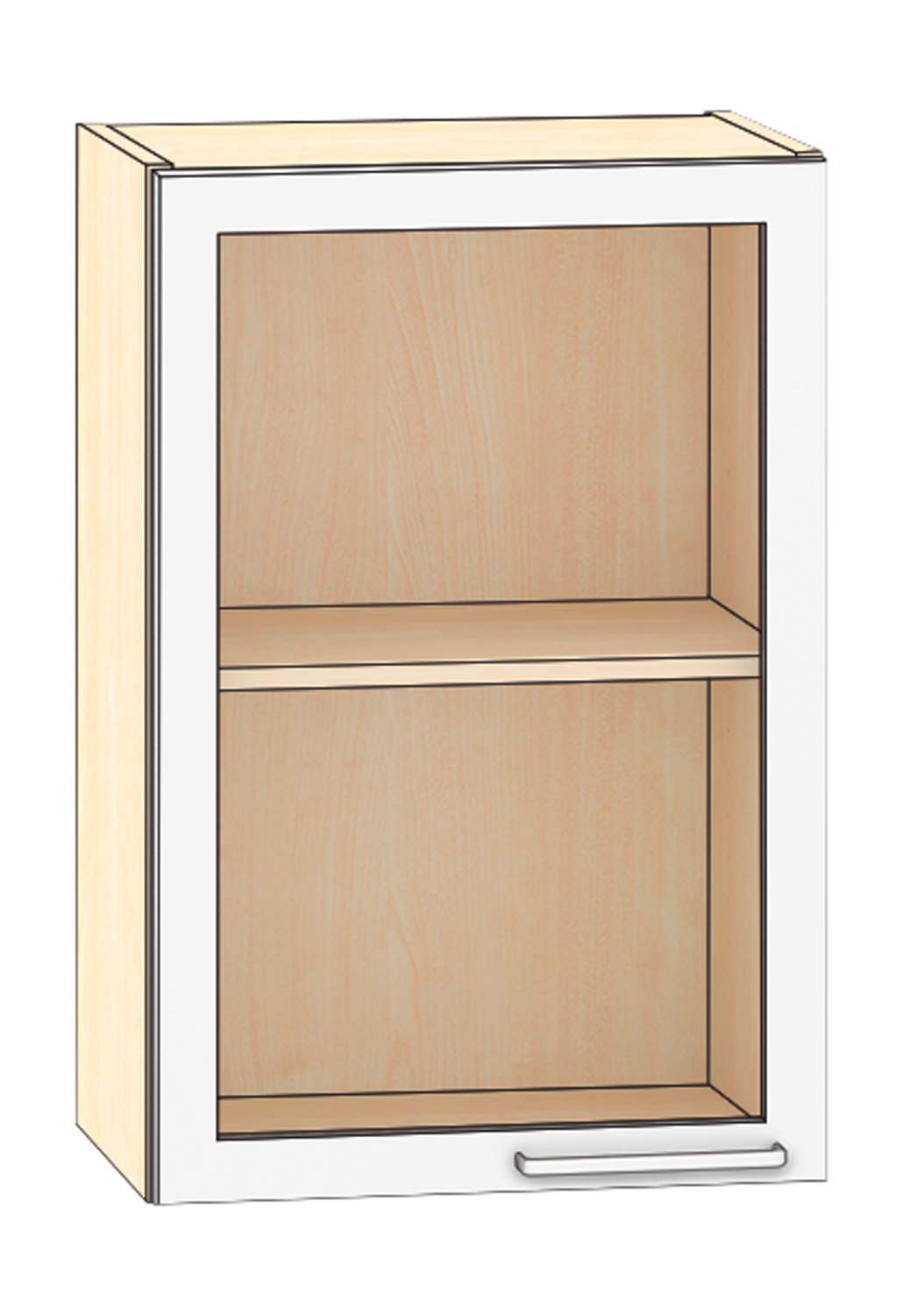 Hängeschrank mit Glastür Breite 50 cm, Türanschlag links, Ahorn