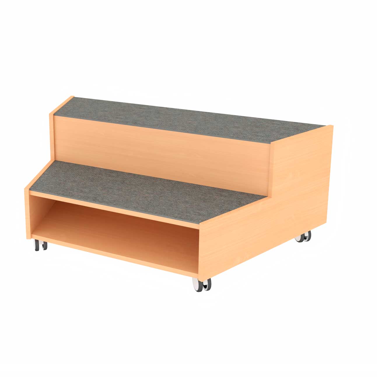 Stufentrapezpodest mit Tretfort Teppich fahrbar, 136 cm breit grau