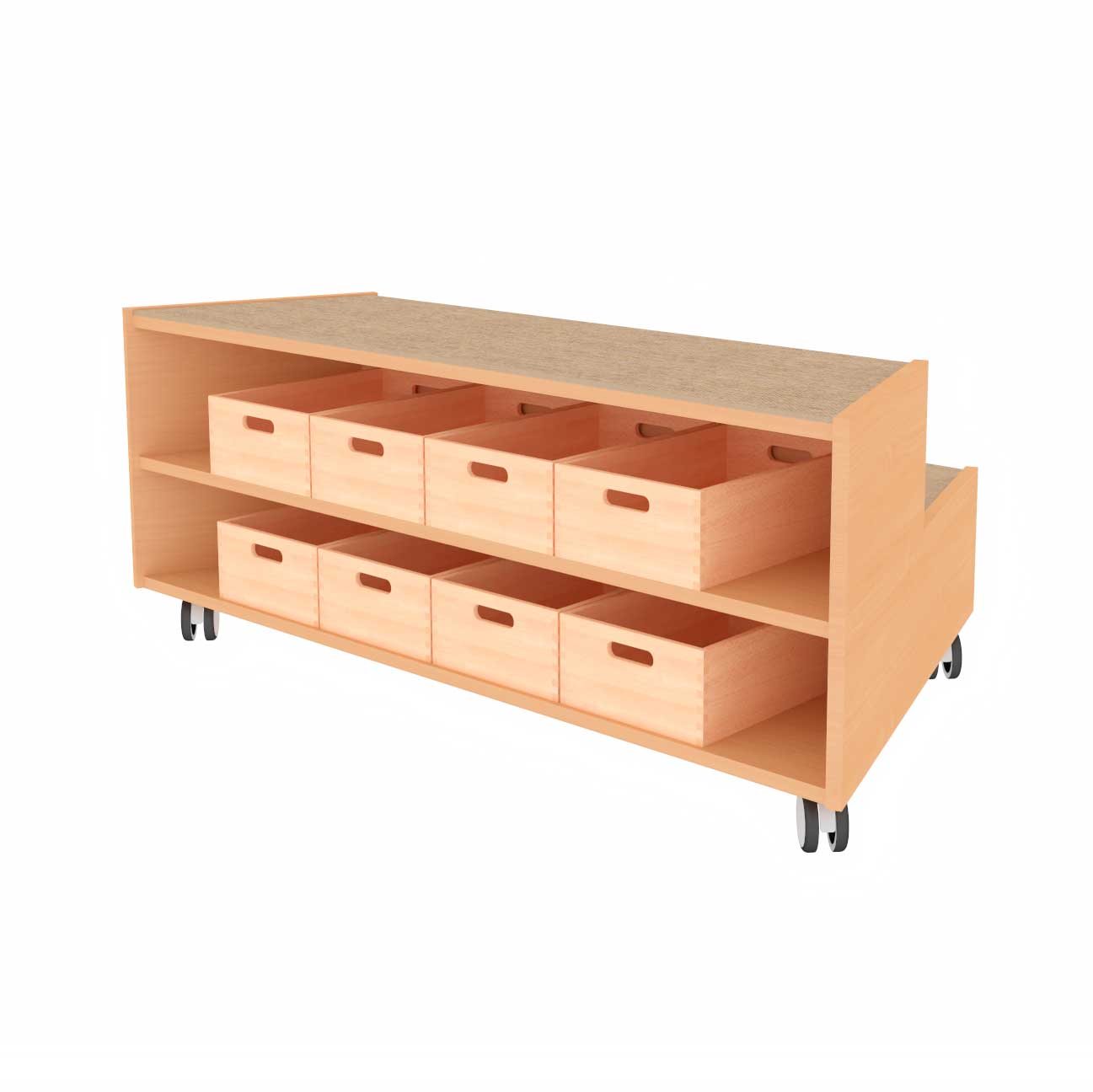 Stufentrapezpodest mit Tretfort Teppich fahrbar, 136 cm breit beige