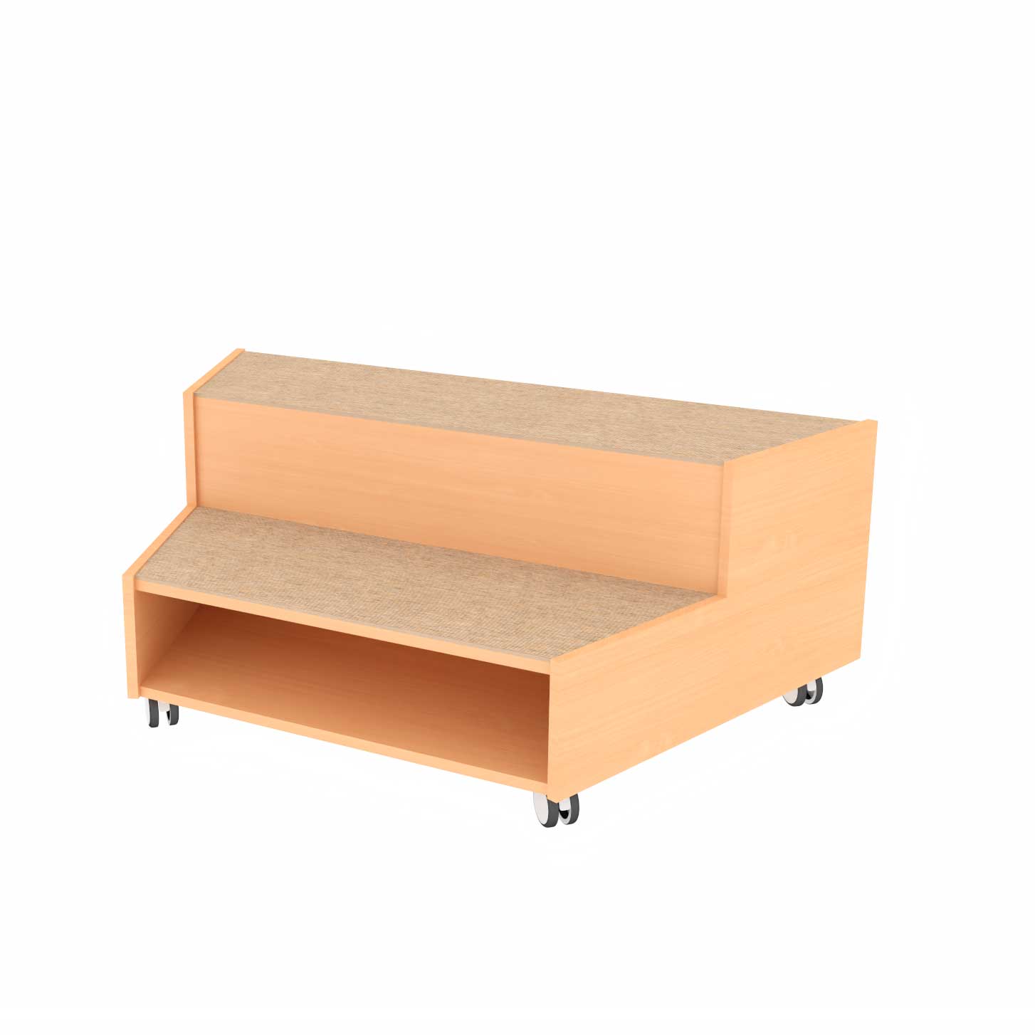 Stufentrapezpodest mit Tretfort Teppich fahrbar, 136 cm breit beige