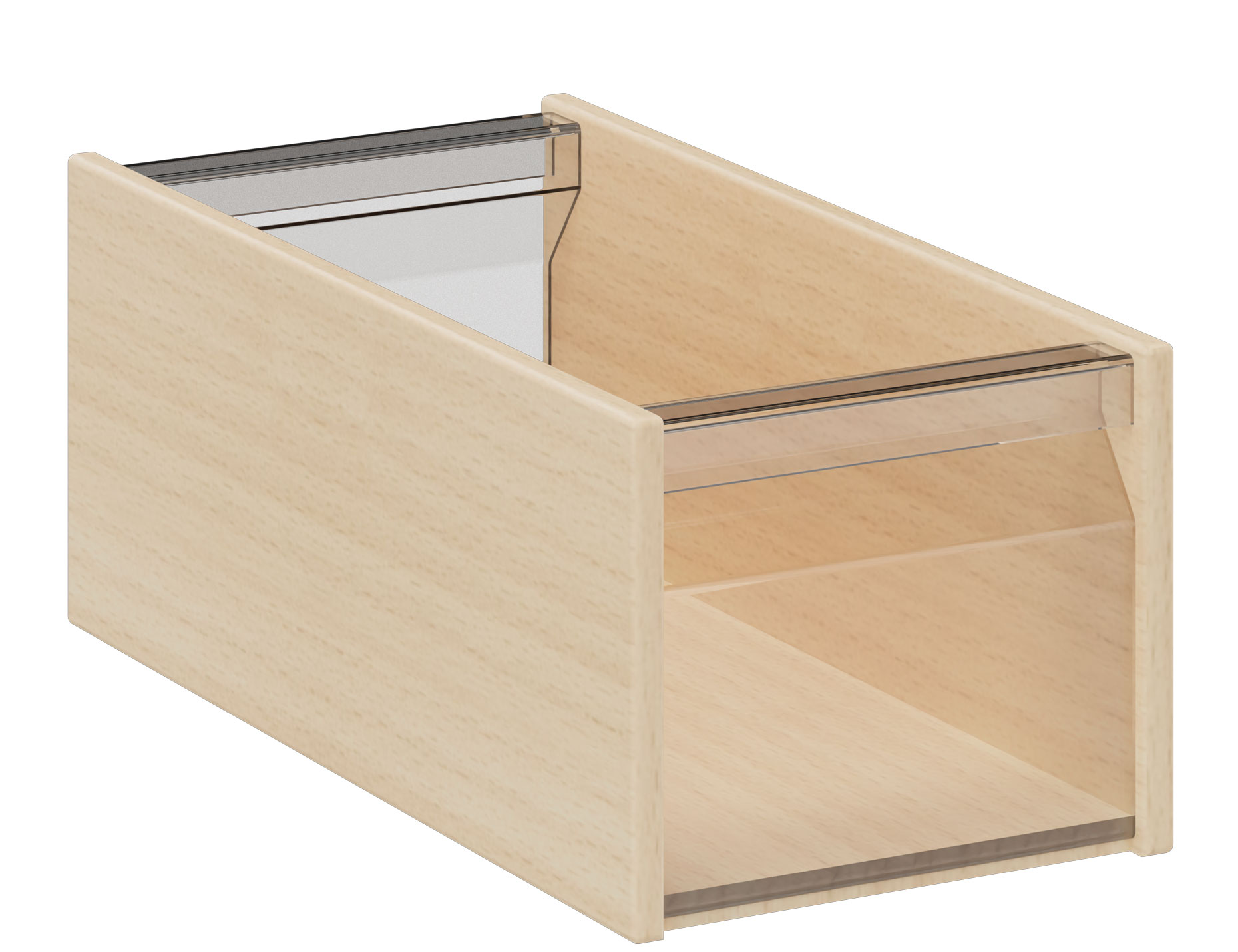 Materialkasten schmal, Höhe 14 cm, Ahorn Optik mit Acrylglasfüllung
