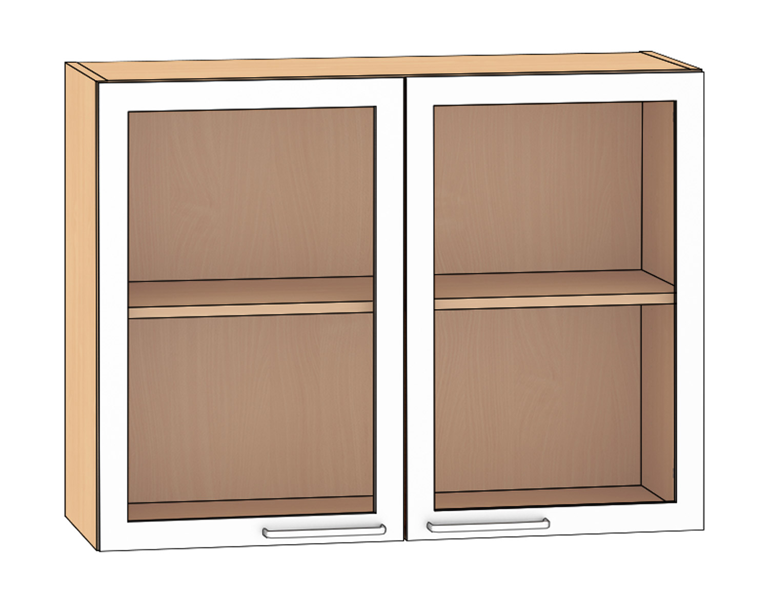 Hängeschrank 2 Glastüren, Höhe 75 cm Breite 100 cm, Buche