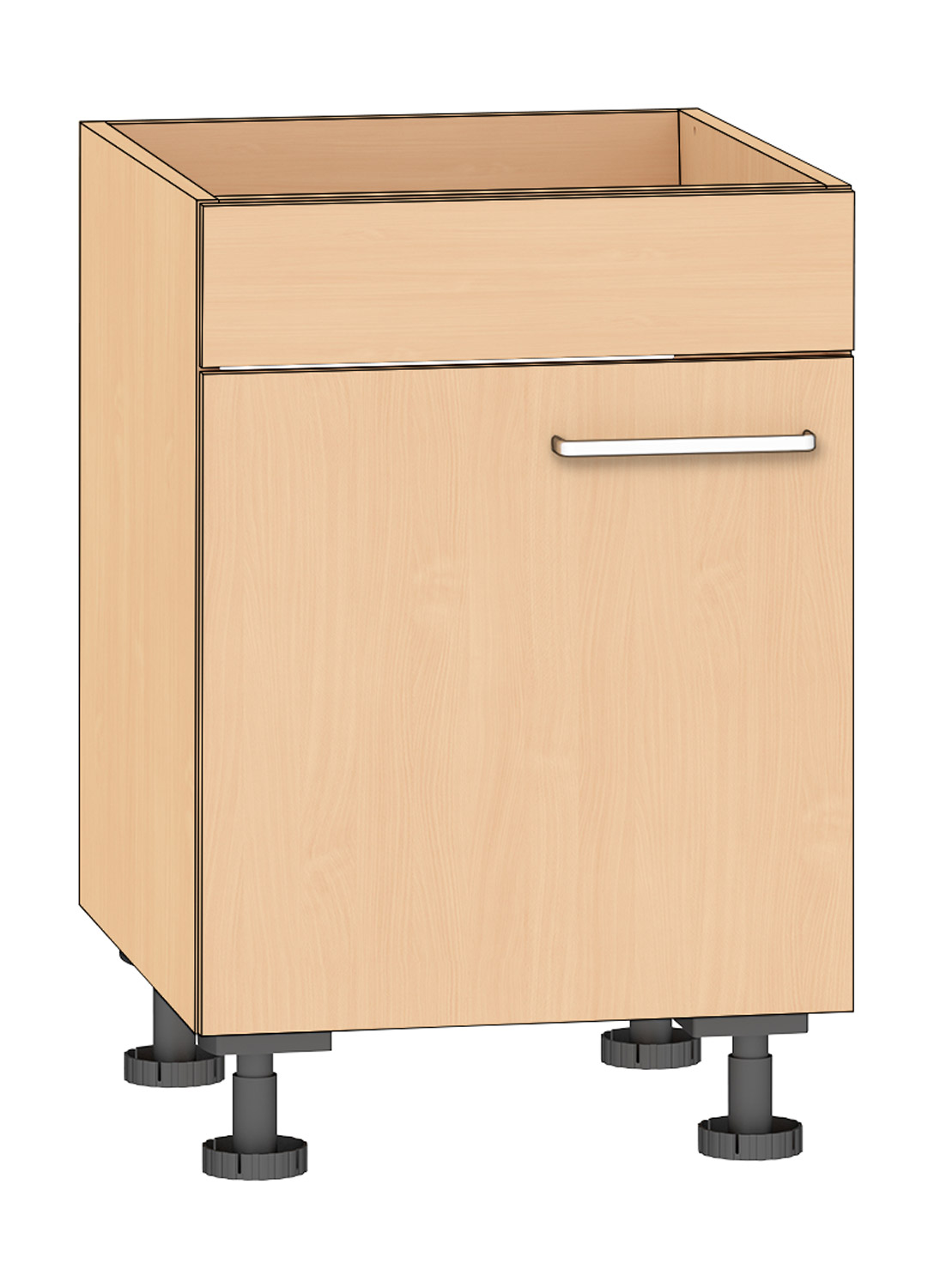 Halber Spülenschrank Breite 50 cm, Türanschlag links, Buche