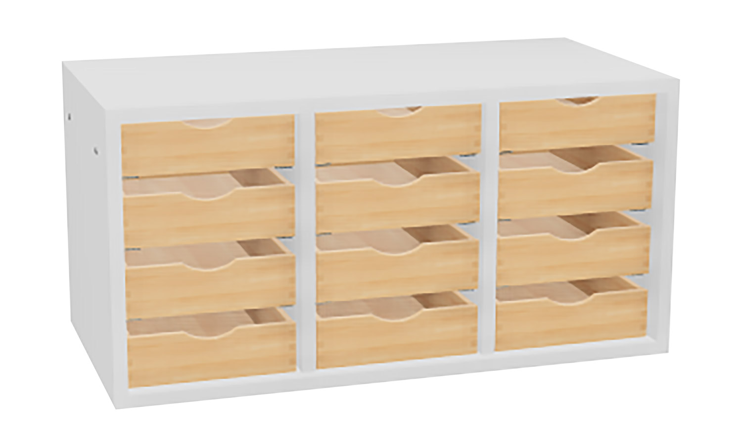 Container flach, 3 Spalten mit 12 Eigentumskästen, Breite 80 cm Container flach, 3 Spalten mit 12 Eigentumskästen, Breite 80 cm