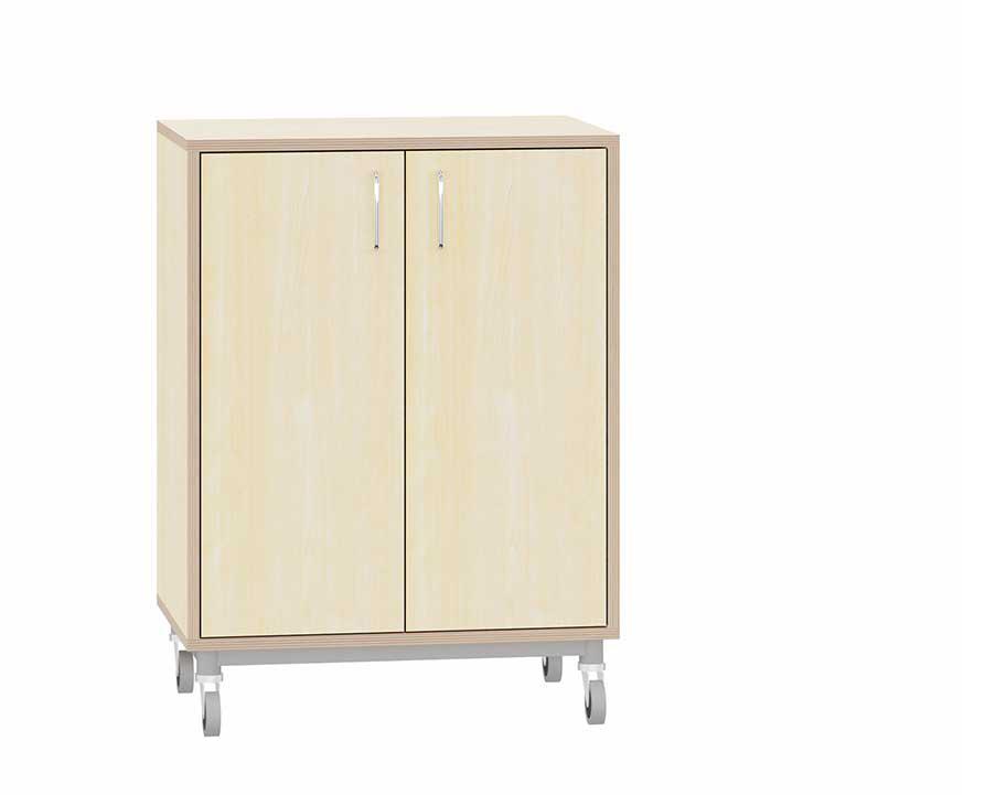 Regal für Kunststoffkästen mit Türen, auf Rollen, Breite 70,5 cm