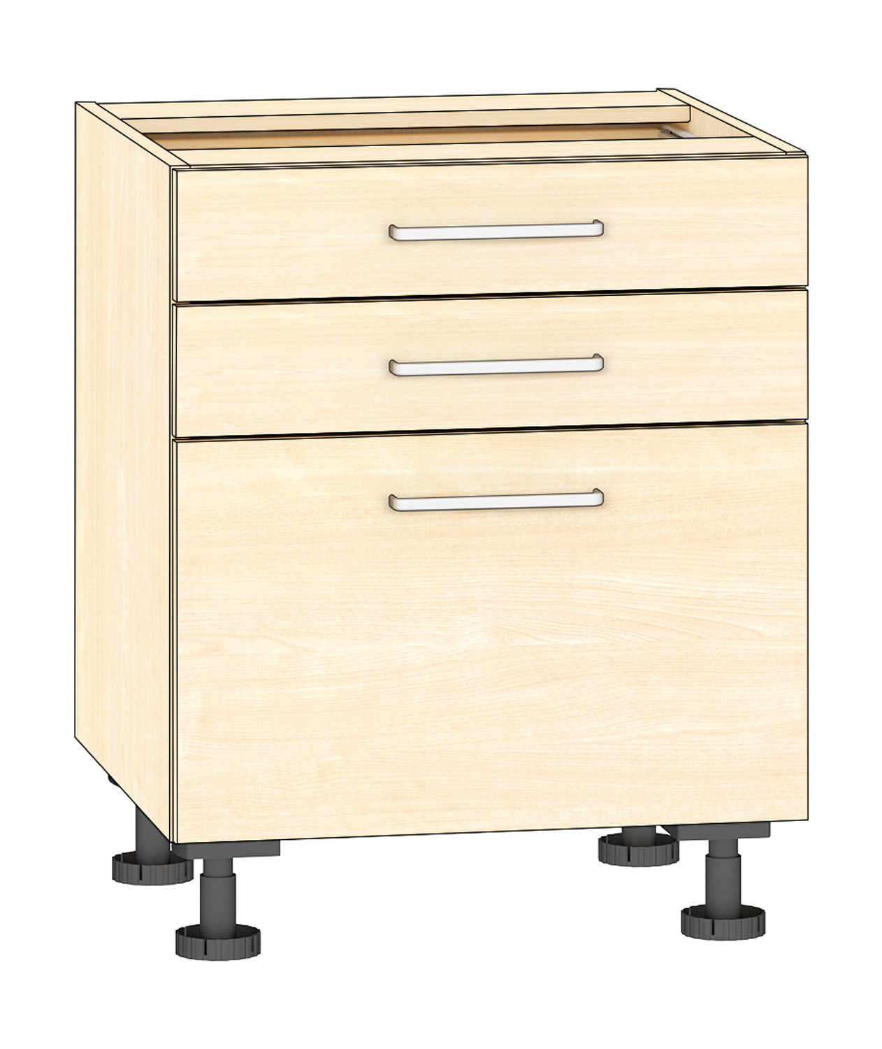 Schubkastenschrank 3 Schubkästen Breite 60 cm, Ahorn