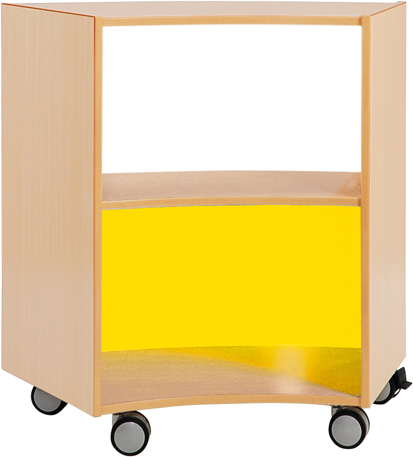 Bogenregal Achtelkreis Acrylglas-Rückwand außen, gelb