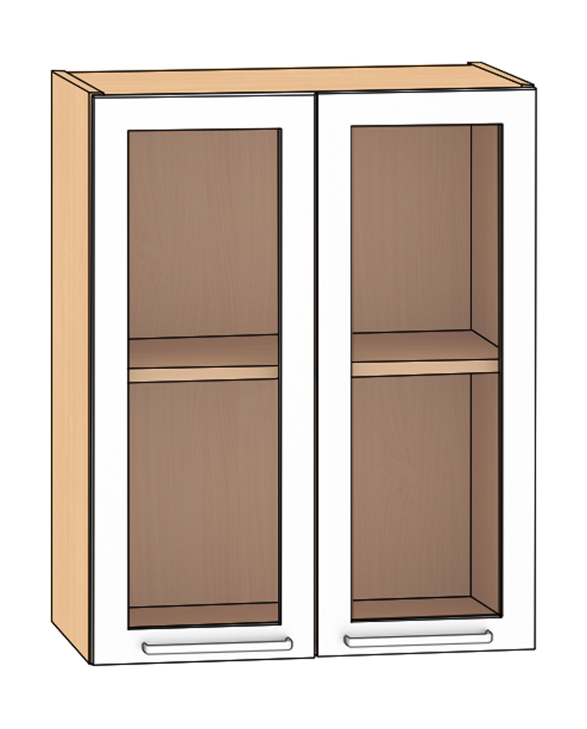 Hängeschrank 2 Glastüren, Höhe 75 cm Breit 60 cm, Buche