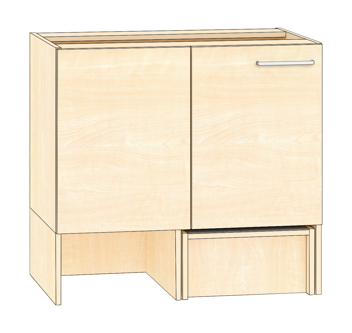 Eckschrank, Höhe 74 cm Türanschlag links, Ahorn