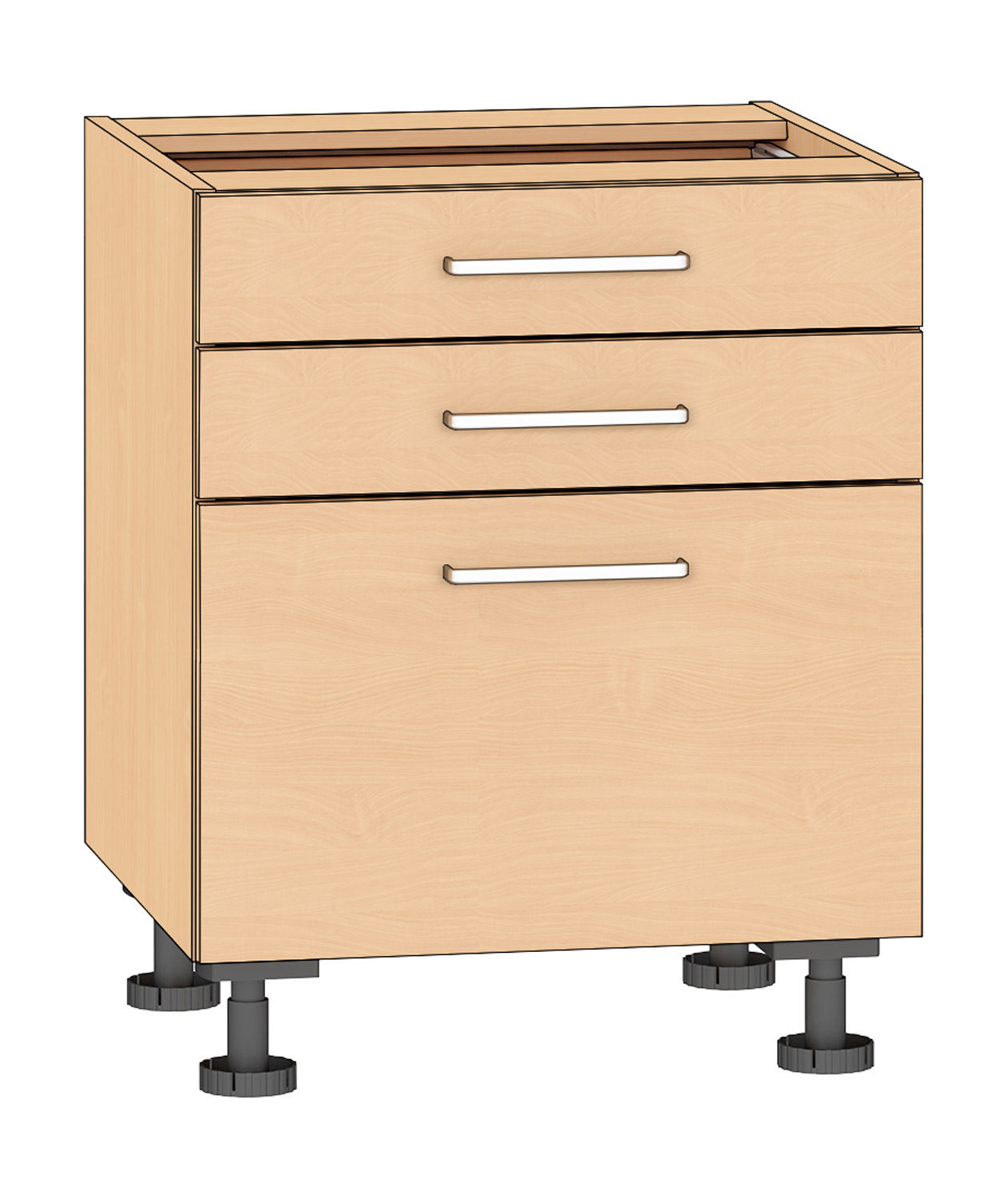 Schubkastenschrank 3 Schubkästen Breite 60 cm, Buche