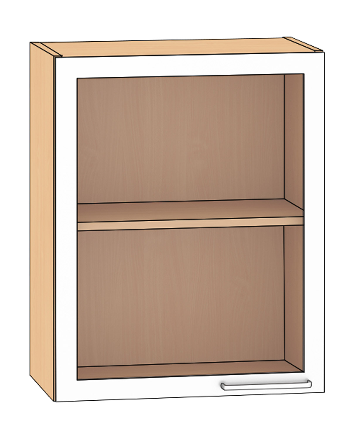 Hängeschrank mit Glastür Breite 60 cm, Türanschlag links, Buche