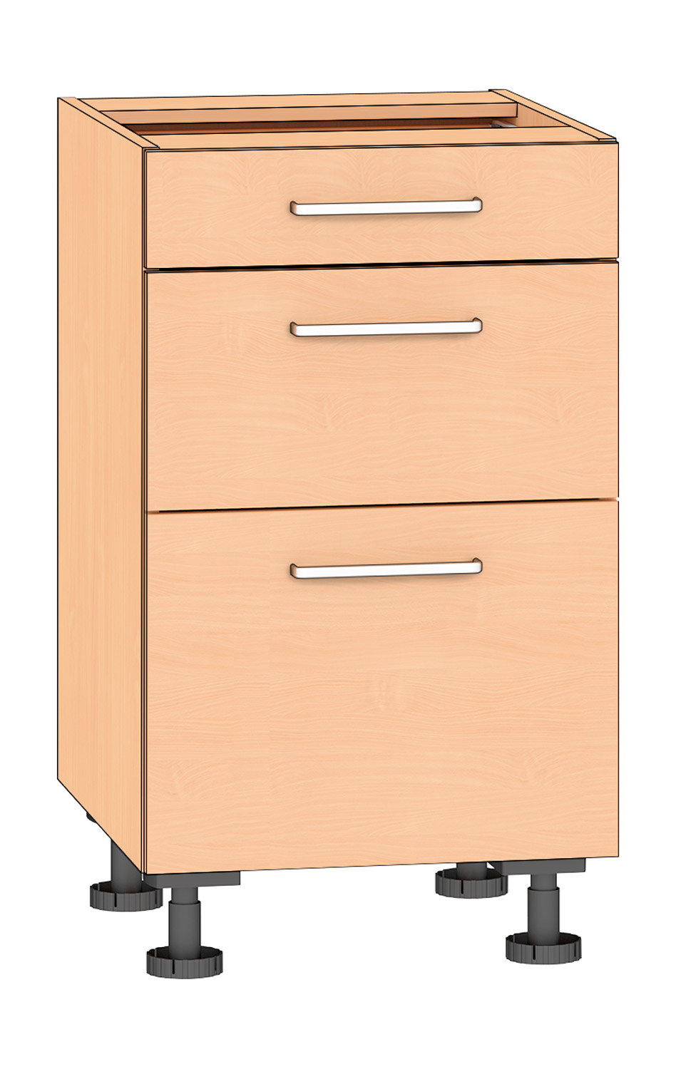 Schubkastenschrank 3 Schubkästen Breite 50 cm, Buche 