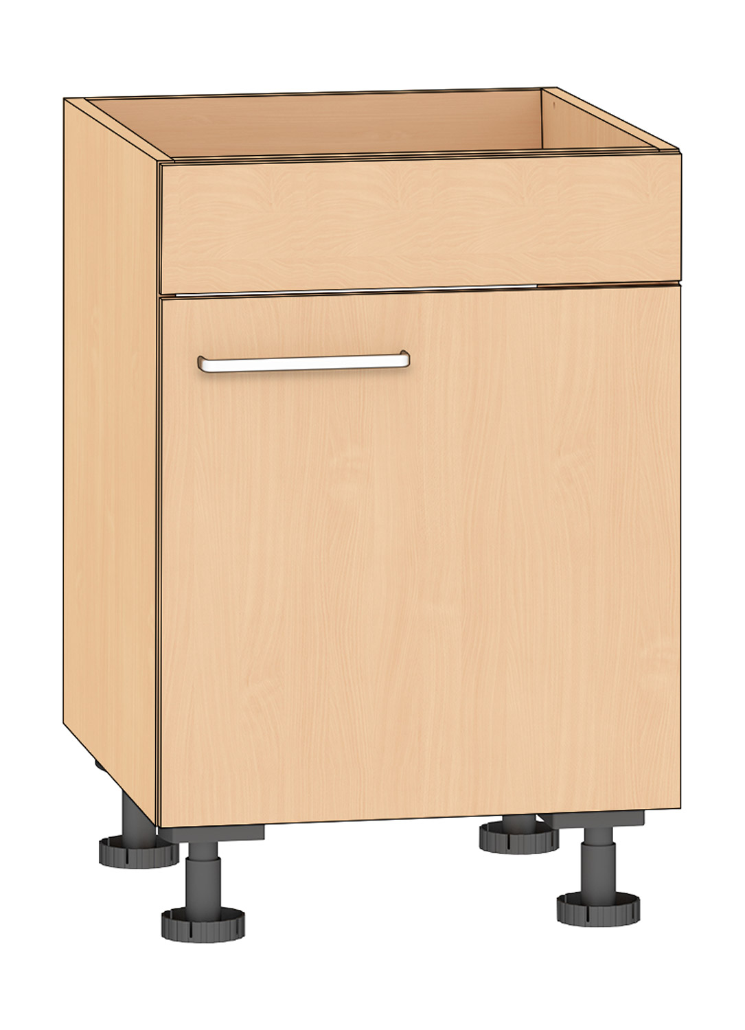 Halber Spülenschrank Breite 50 cm, Türanschlag rechts, Buche