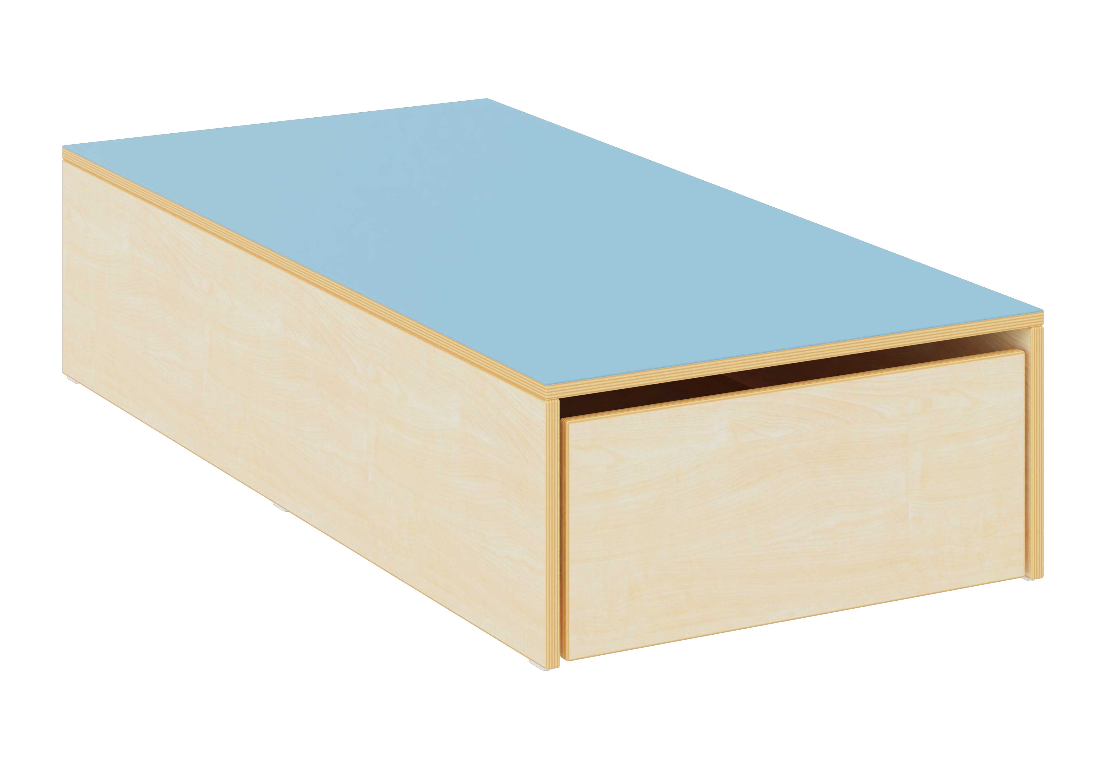 Bettenpodest mit Auszug blau, Ahorn Dekor
