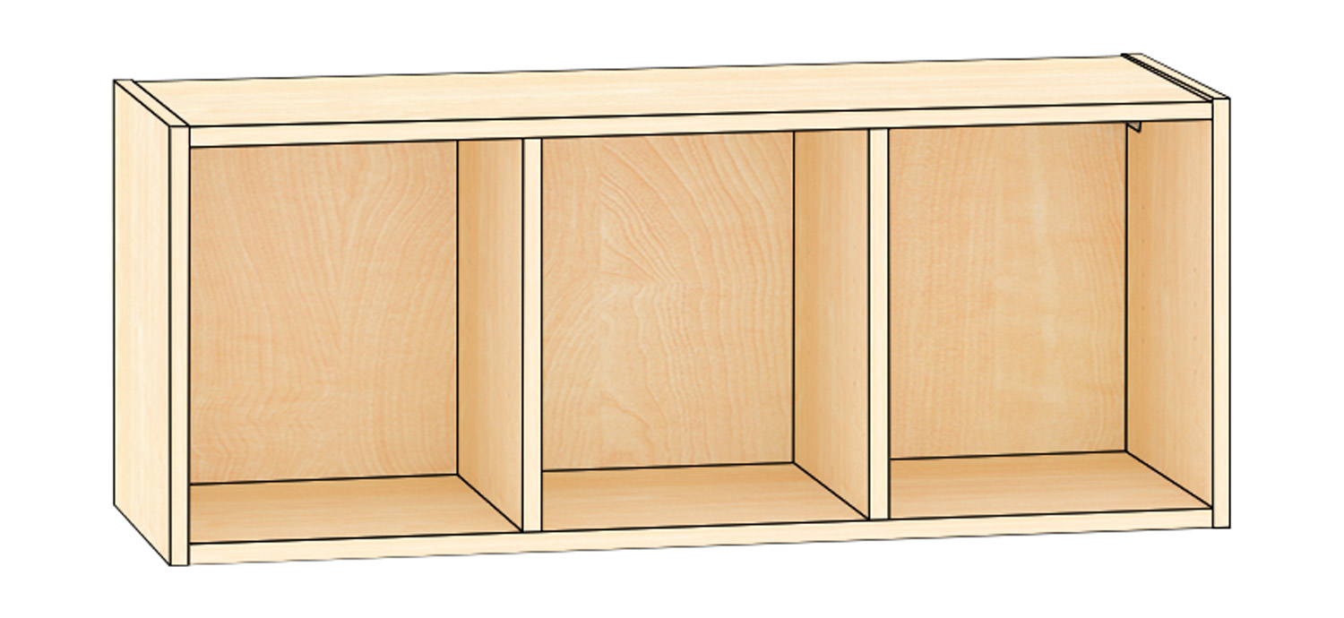 Hängeregal 2 Mittelseiten Breite 100 cm, Ahorn
