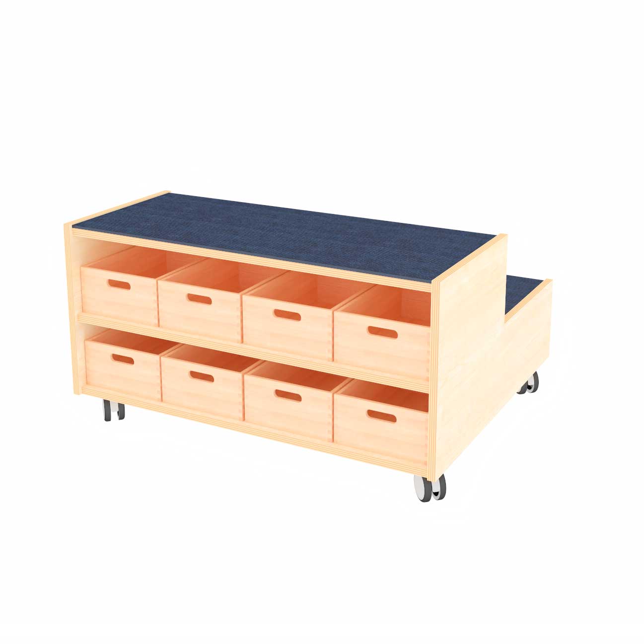 Stufenpodest mit Tretfort Teppich fahrbar, 100 cm breit dunkelblau