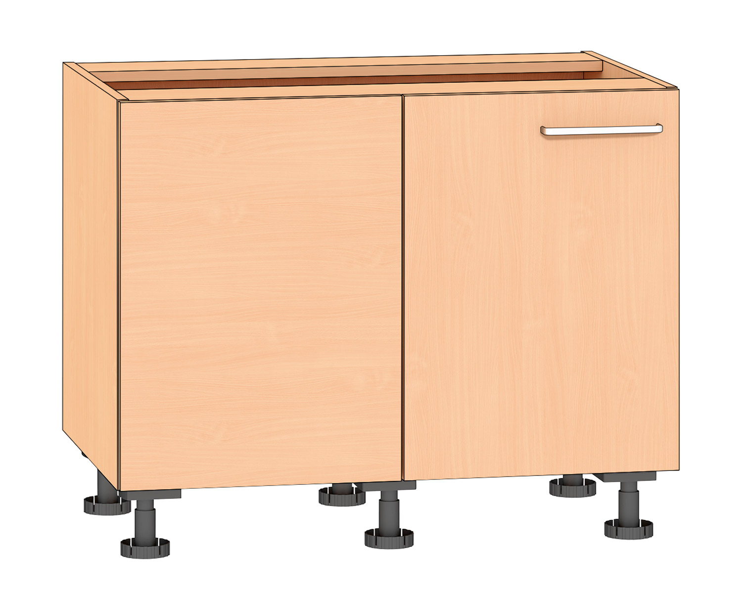 Eckschrank, Höhe 74 cm Türanschlag links, Buche