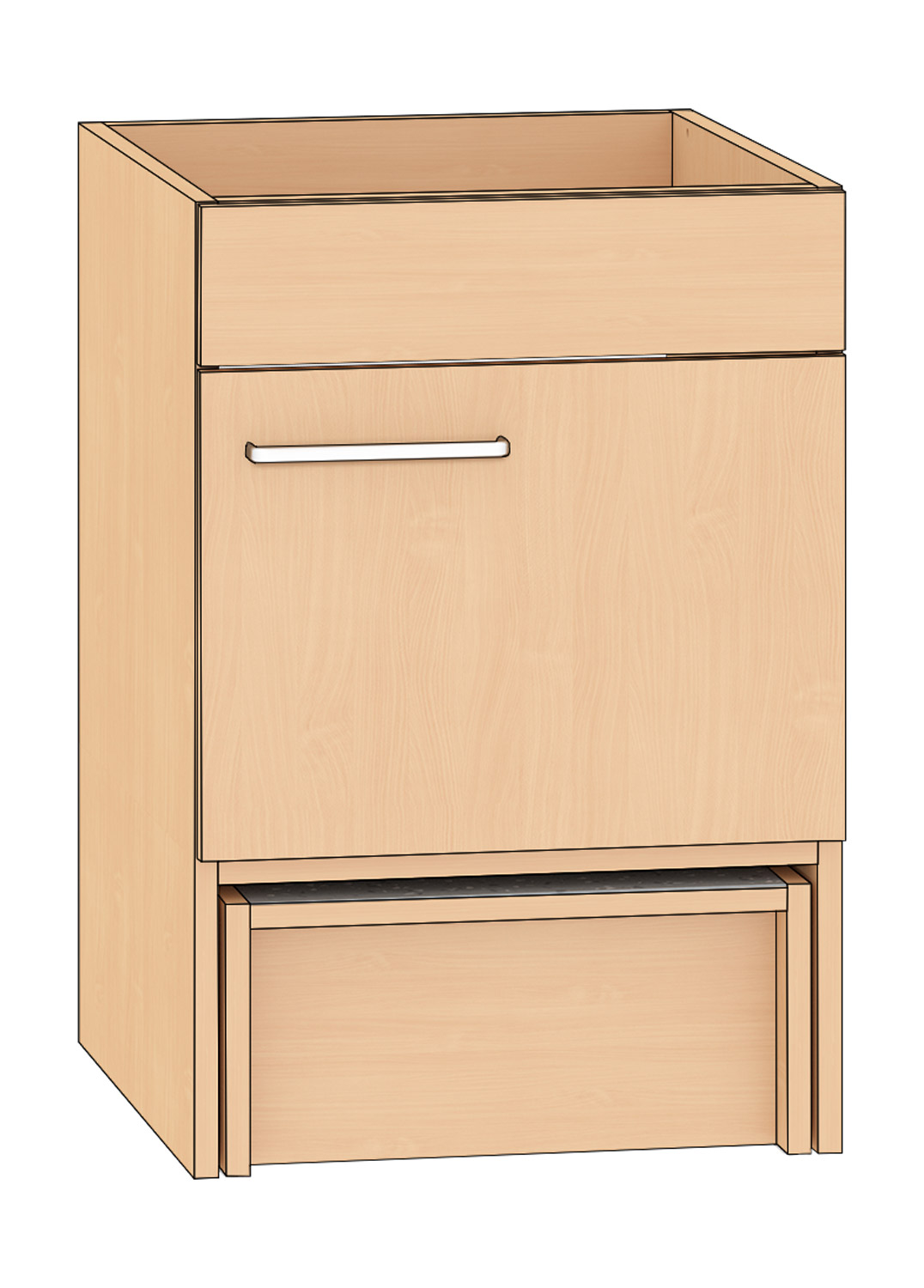 Halber Spülenschrank Breite 50 cm, Türanschlag rechts, Buche