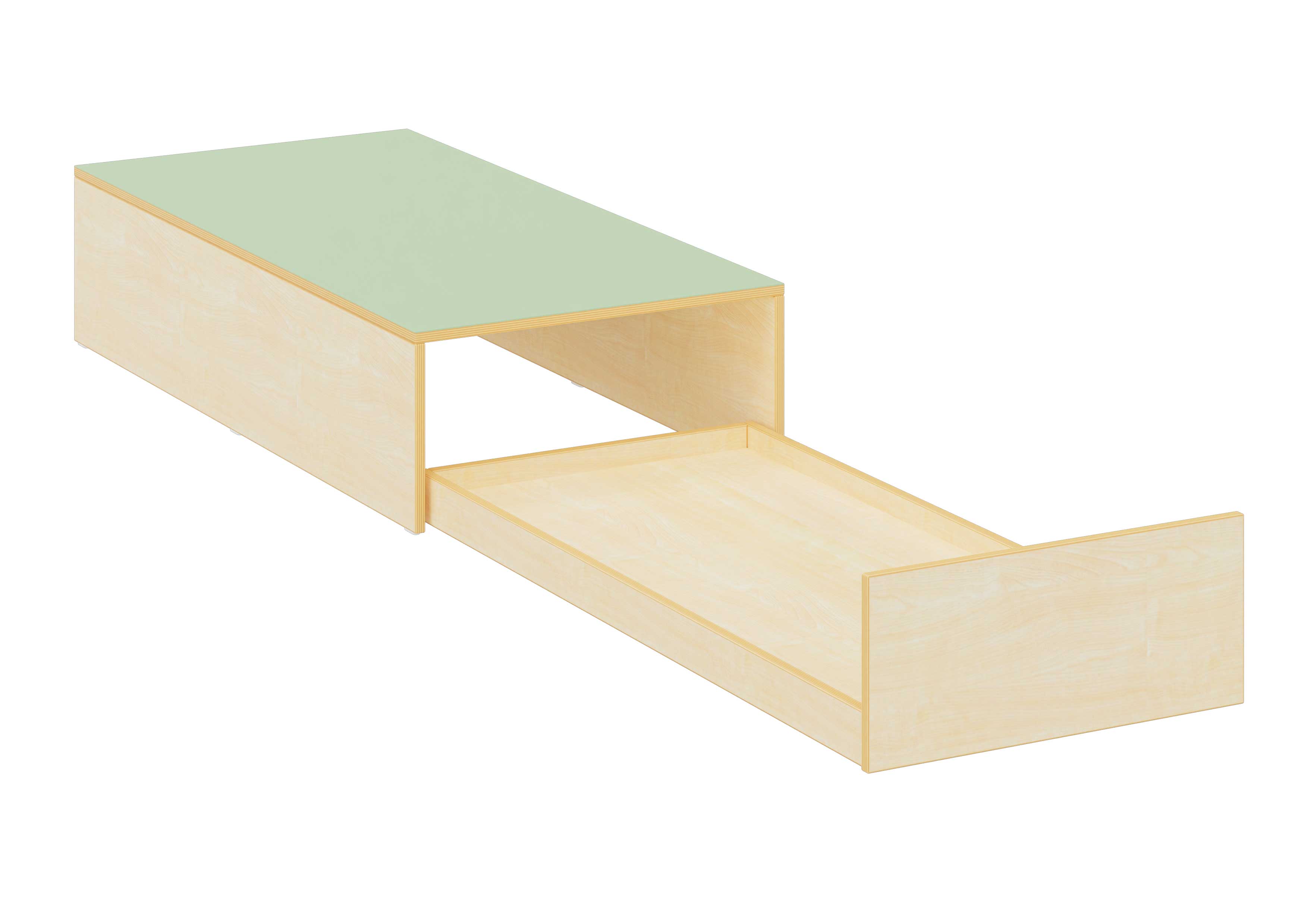 Bettenpodest mit Auszug grün, Ahorn Dekor