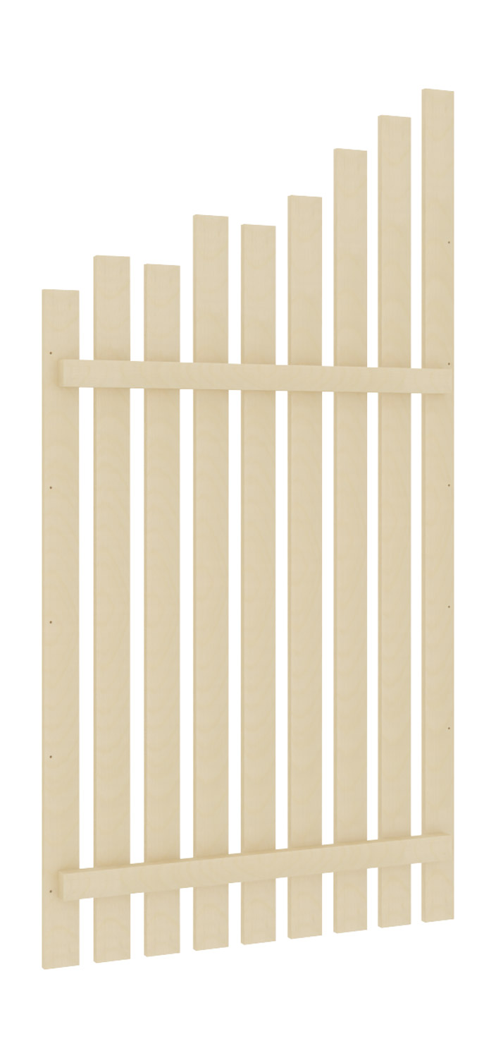 Füllung oben, Übergang von mini hohem Gerüst zum mittelhohen Gerüst, Gartenzaun rechte Seite hoch, mittlere Füllungsbreite Füllung oben, Übergang von mini hohem Gerüst zum mittelhohen Gerüst, Gartenzaun rechte Seite hoch, mittlere Füllungsbreite