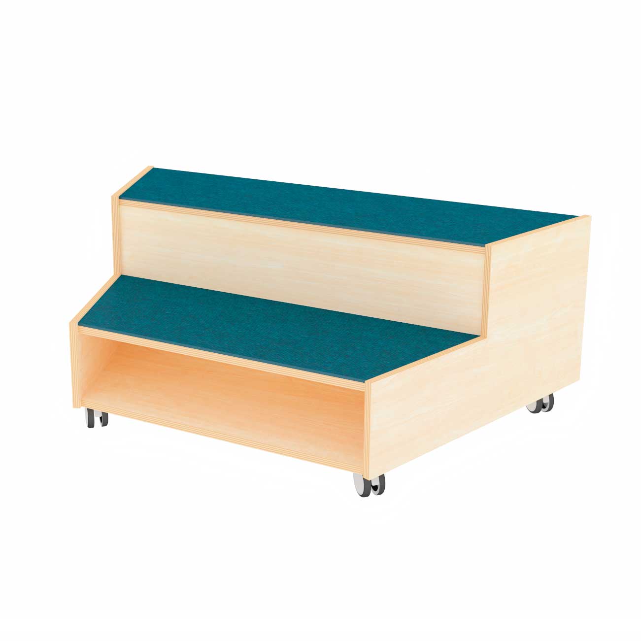 Stufentrapezpodest mit Tretfort Teppich fahrbar, 136 cm breit petrol