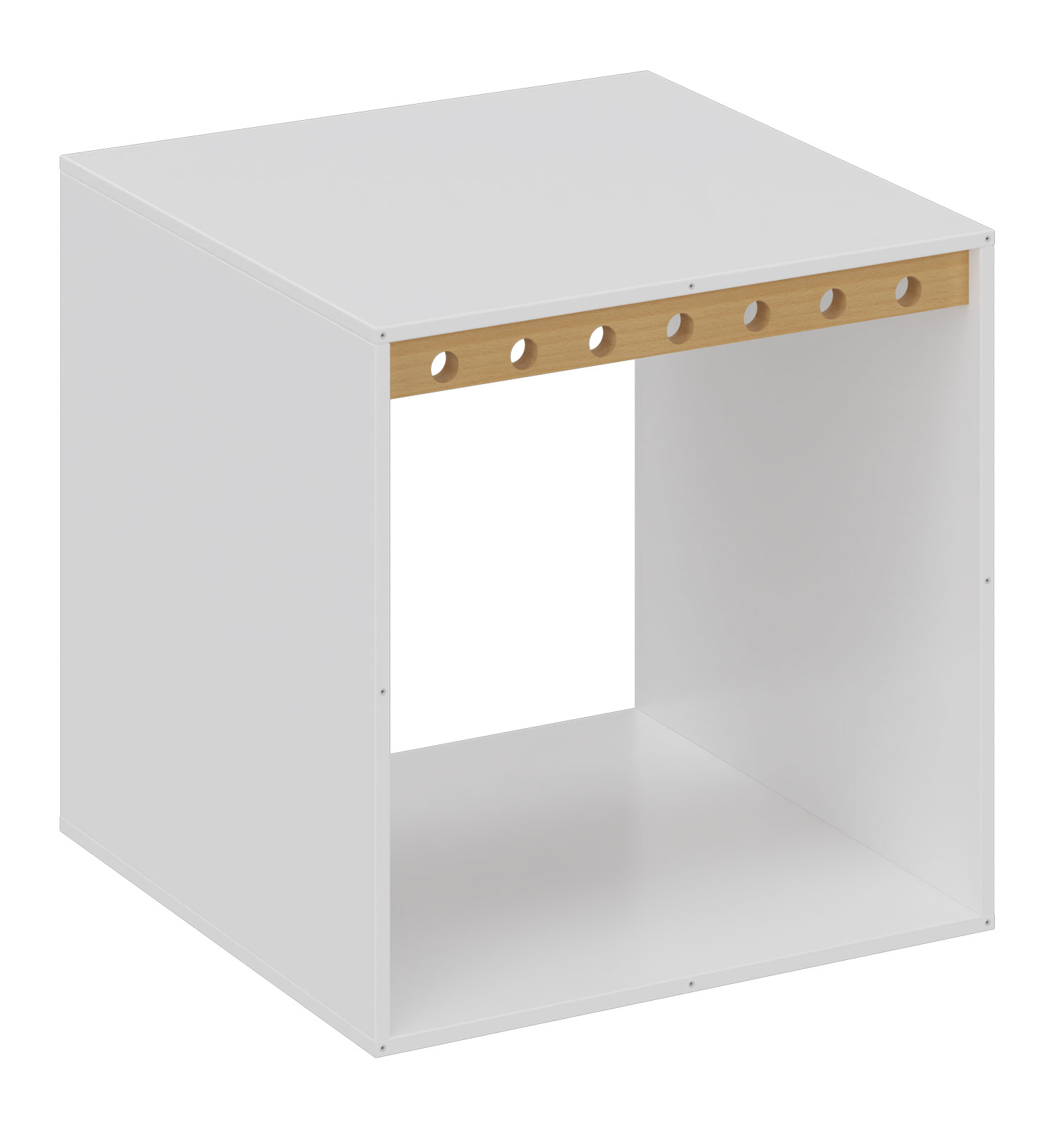 Spielwürfel offen mit 2 Spielleisten und Bohrungen vorne und hinten, Breite 80 cm Spielwürfel offen mit 2 Spielleisten und Bohrungen vorne und hinten, Breite 80 cm