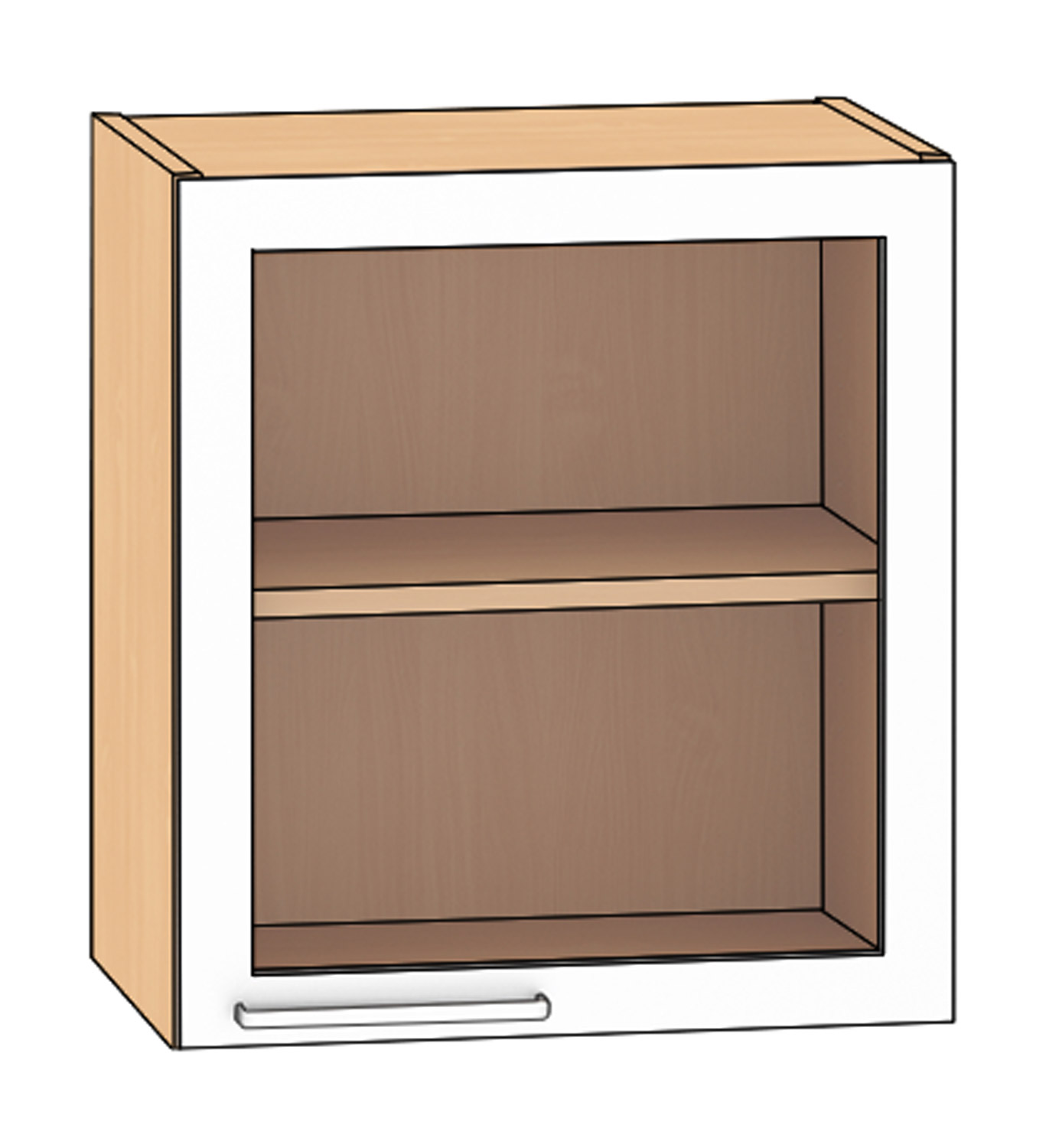 Hängeschrank 1 Glastür Breite 50 cm, Türanschlag rechts, Buche