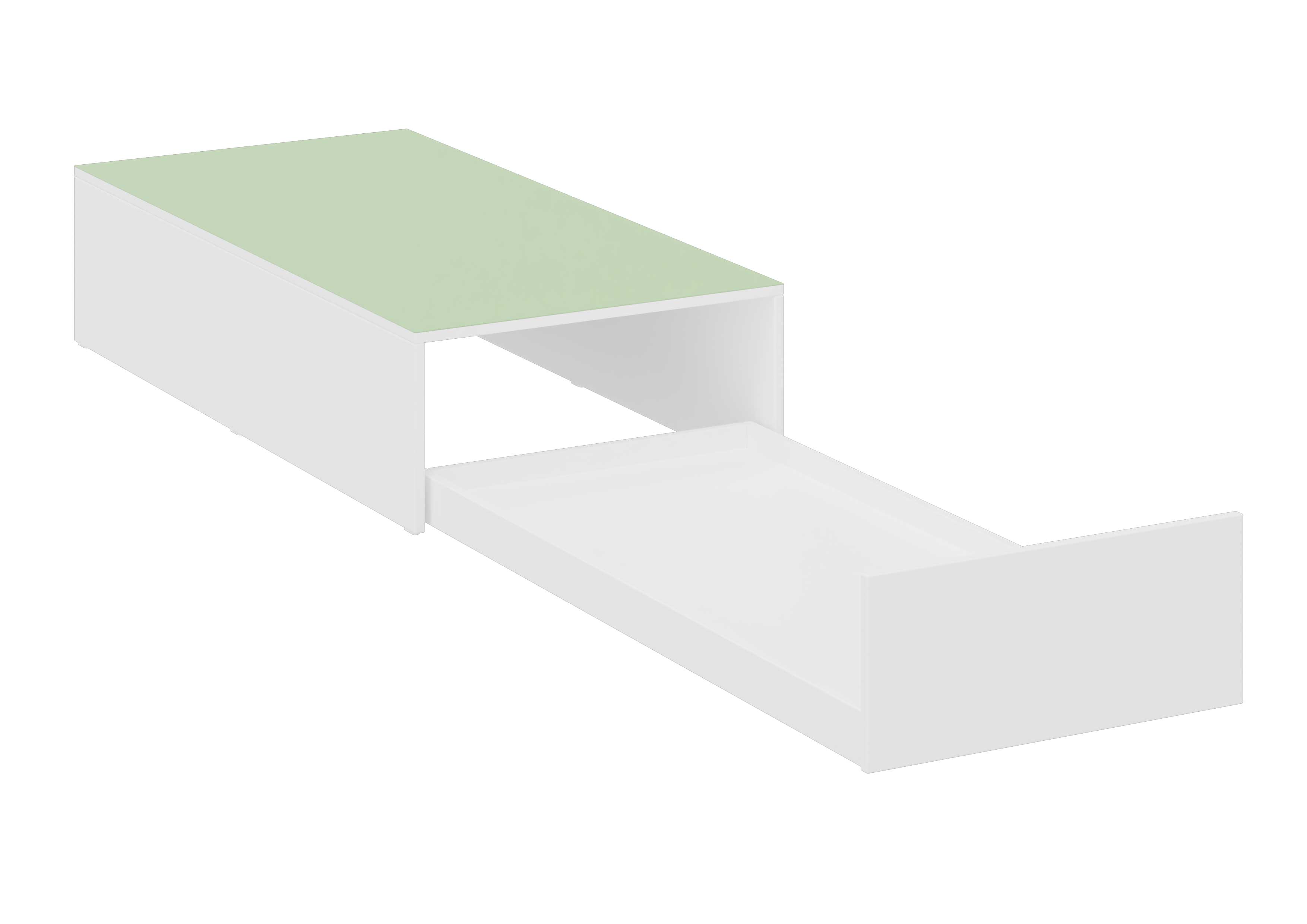 Bettenpodest mit Auszug grün, weiß Dekor