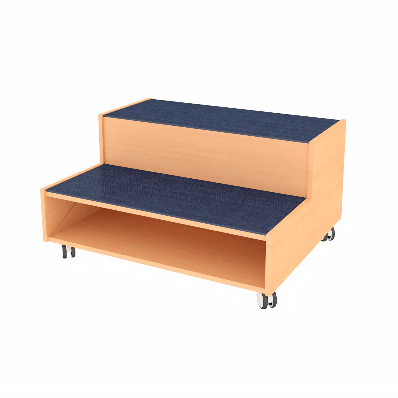 Stufenpodest mit Tretfort Teppich fahrbar, 100 cm breit dunkelblau