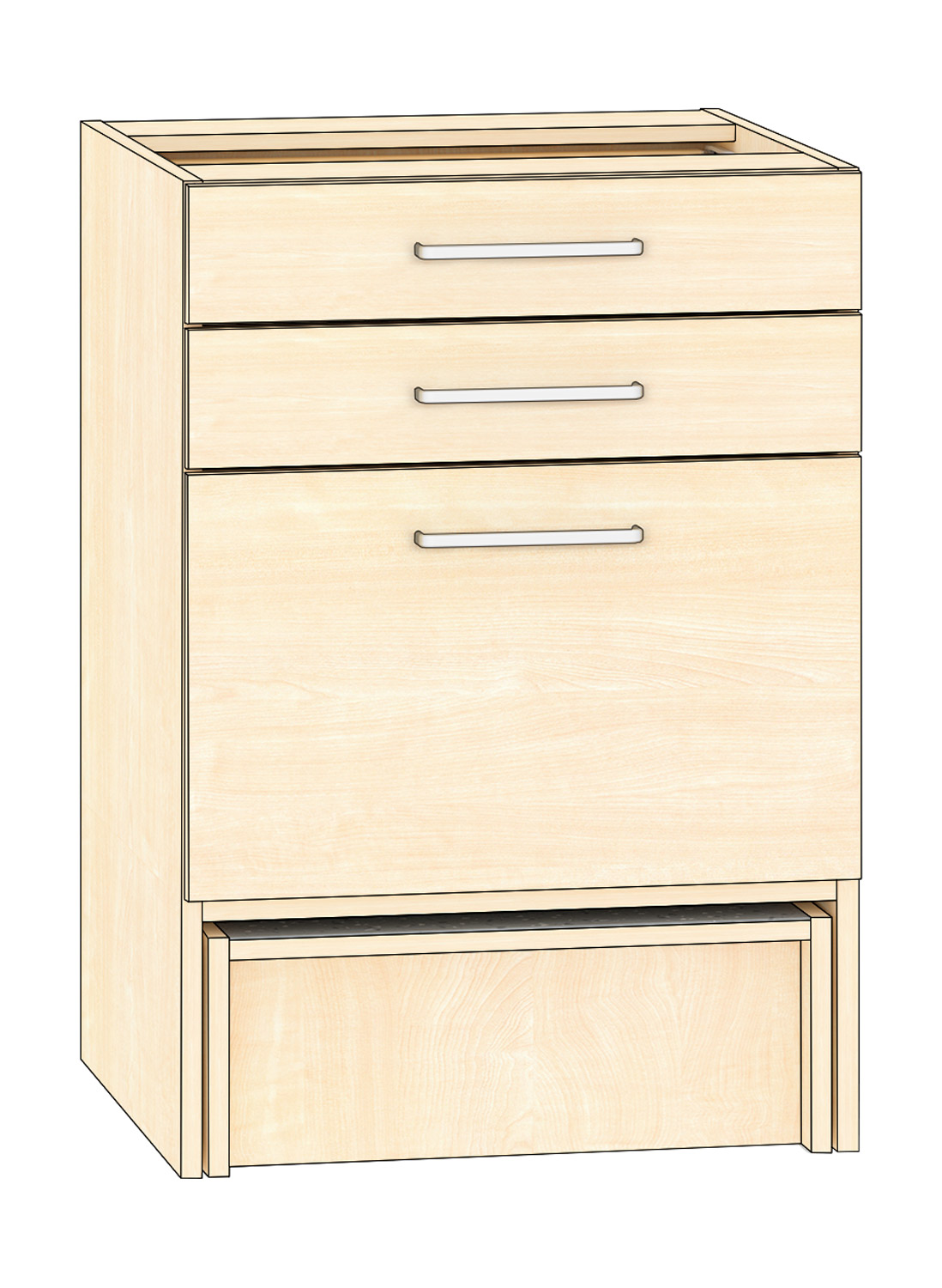 Schubkastenschrank 3 Schubkästen Breite 60 cm, Ahorn