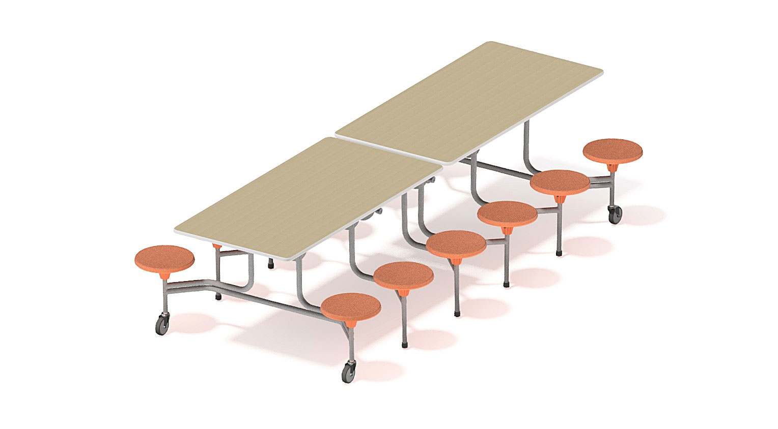 12er Tisch-Sitzkombination Ahorn Dekor, orange, Sitzhöhe 44 cm