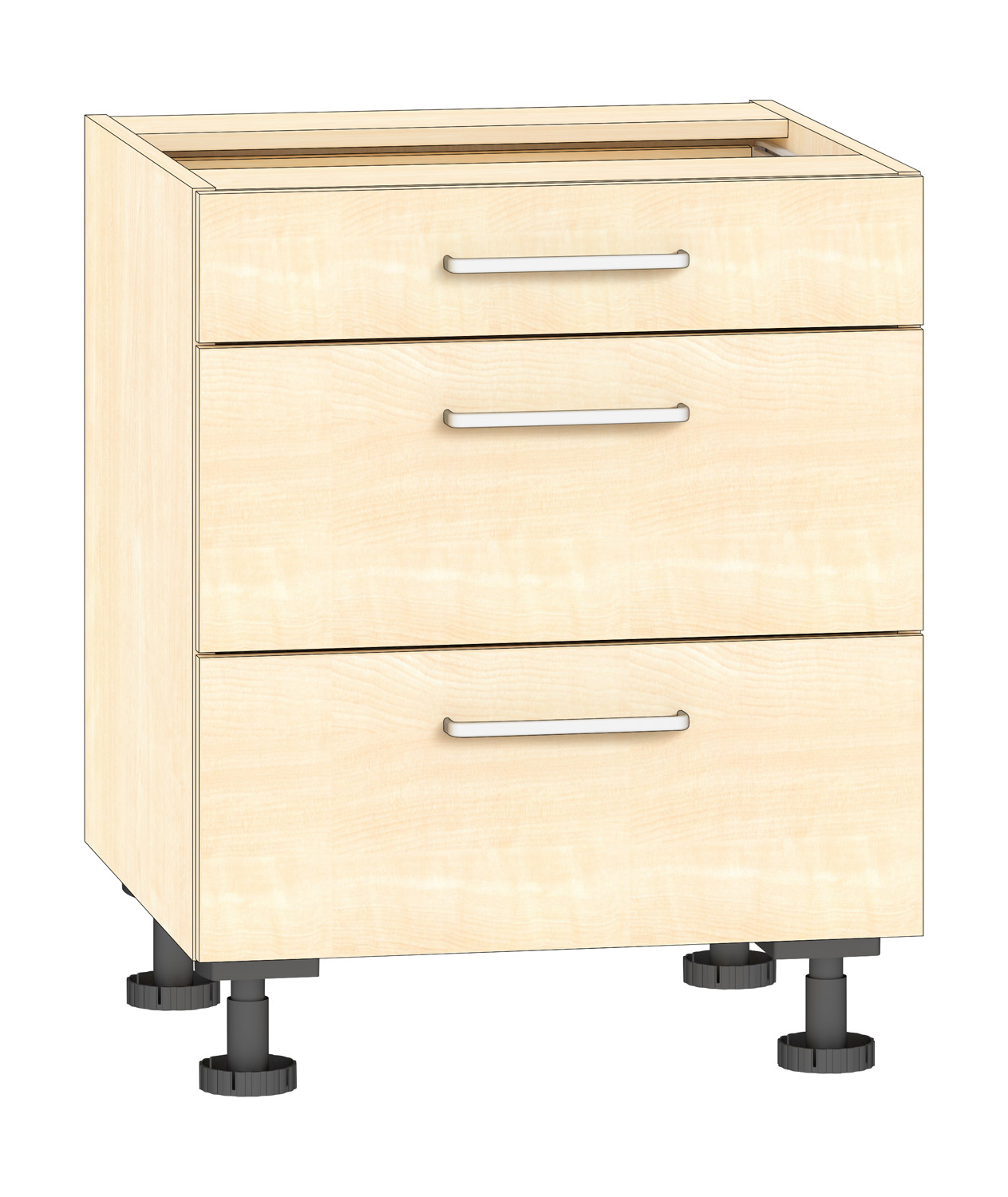 Schubkastenschrank 3 Schubkästen Breite 60 cm, Ahorn