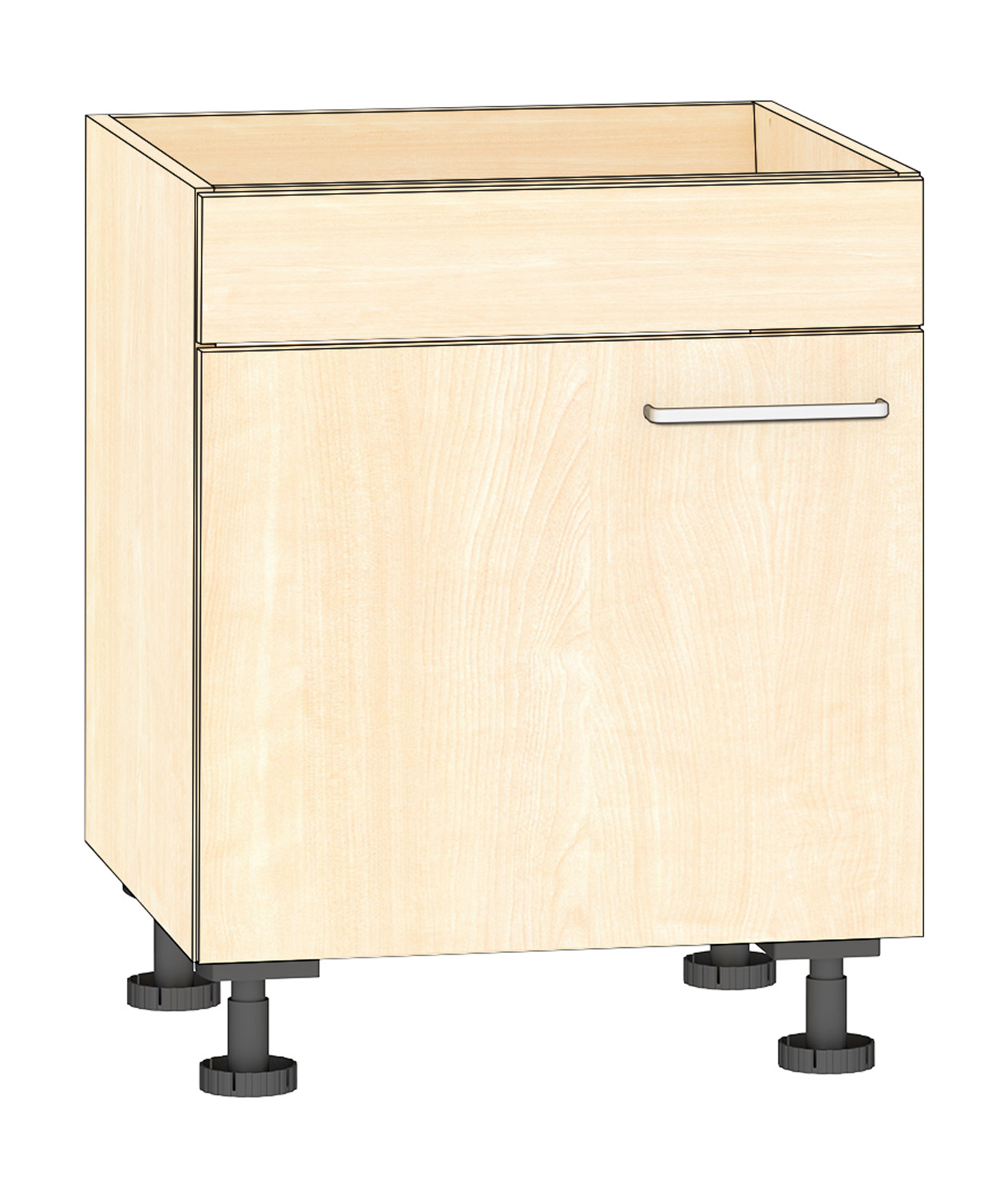 Halber Spülenschrank Breite 60 cm, Türanschlag links, Ahorn