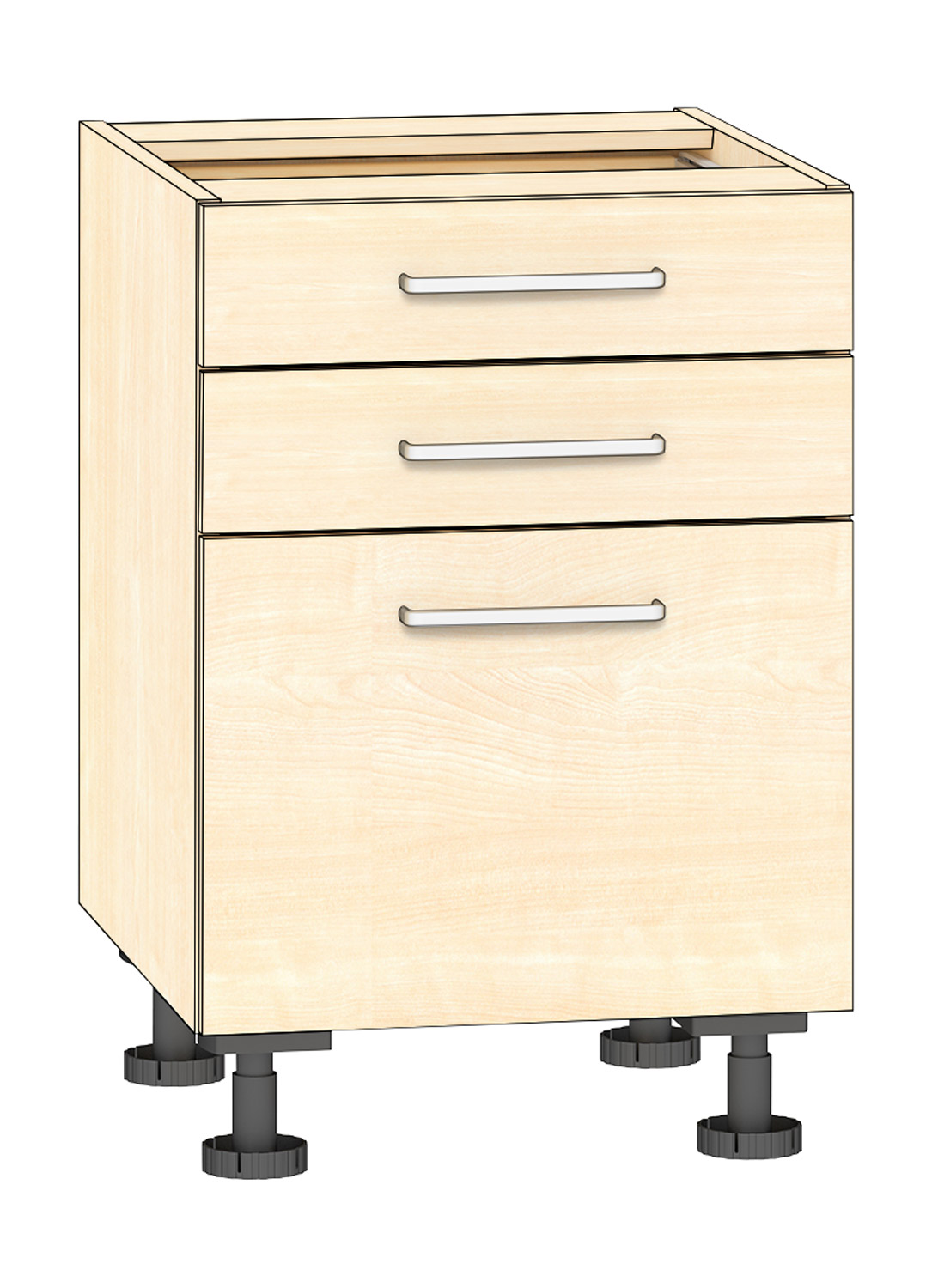 Schubkastenschrank 3 Schubkästen Breite 50 cm, Ahorn