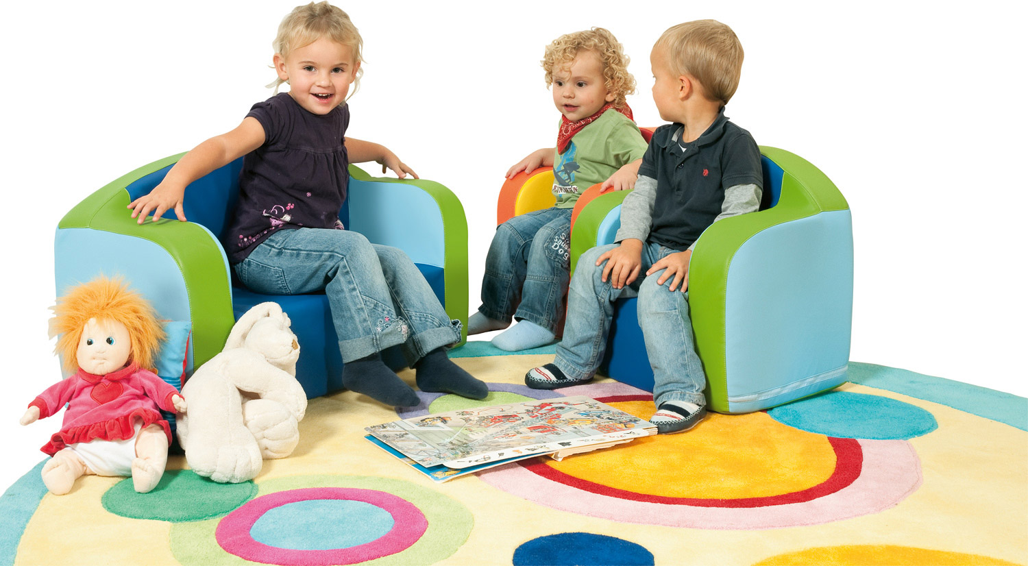 Krippenpolster Spielsofa, blau-grün Krippenpolster Spielsofa, blau-grün