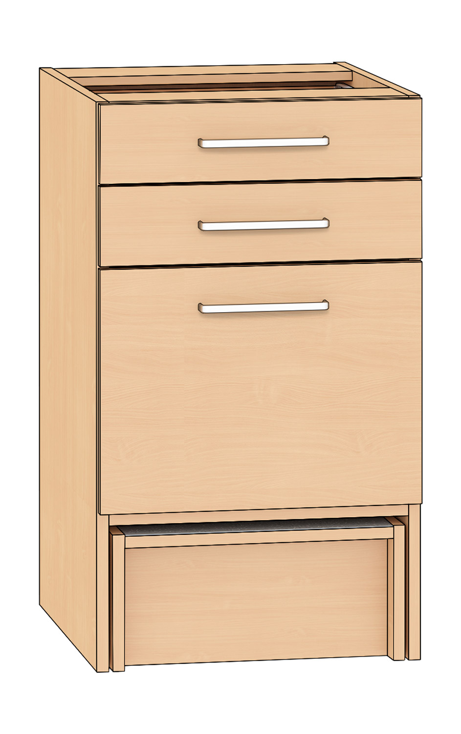 Schubkastenschrank 3 Schubkästen Breite 50 cm, Buche