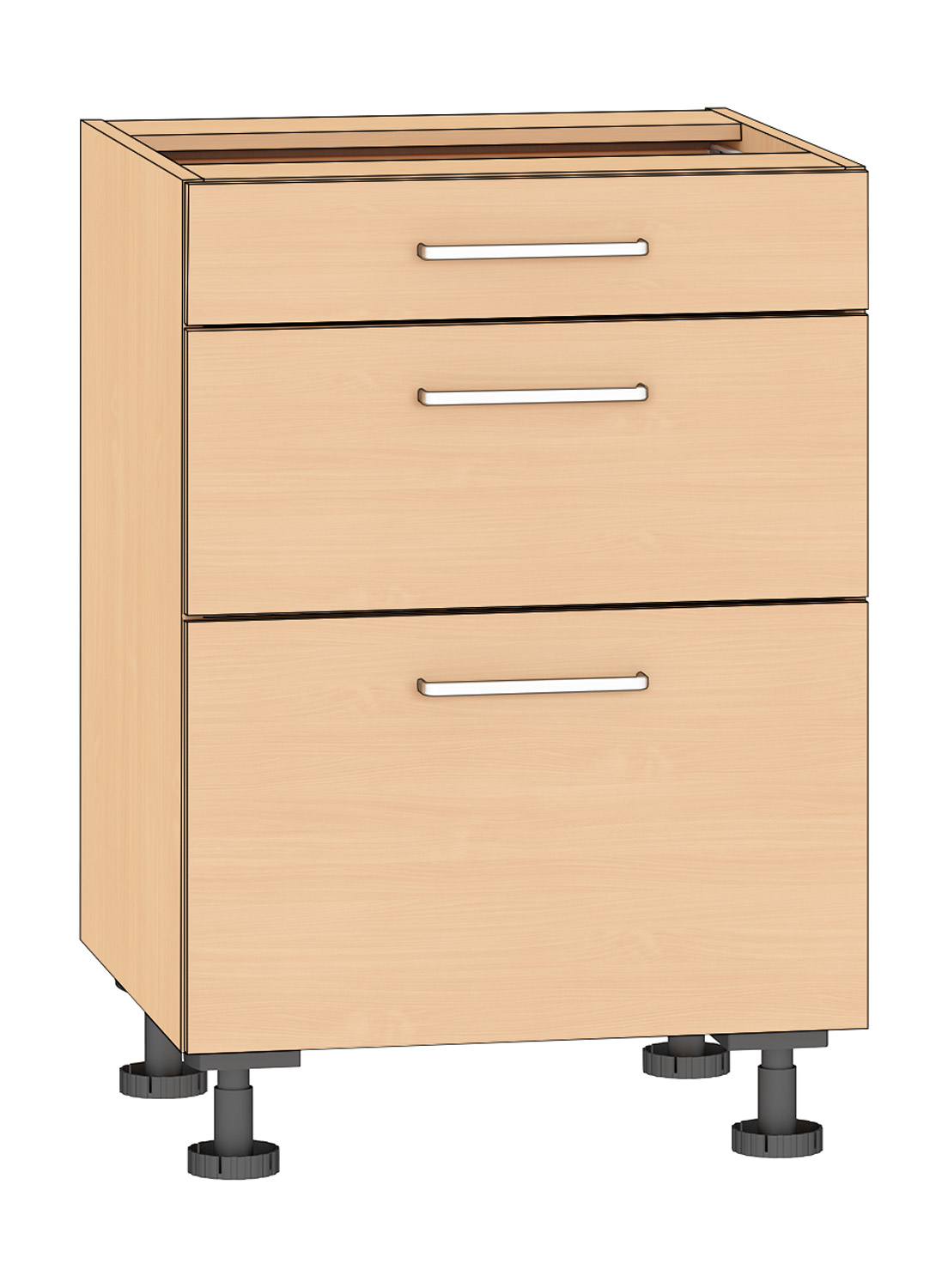 Schubkastenschrank 3 Schubkästen Breite 60 cm, Buche 