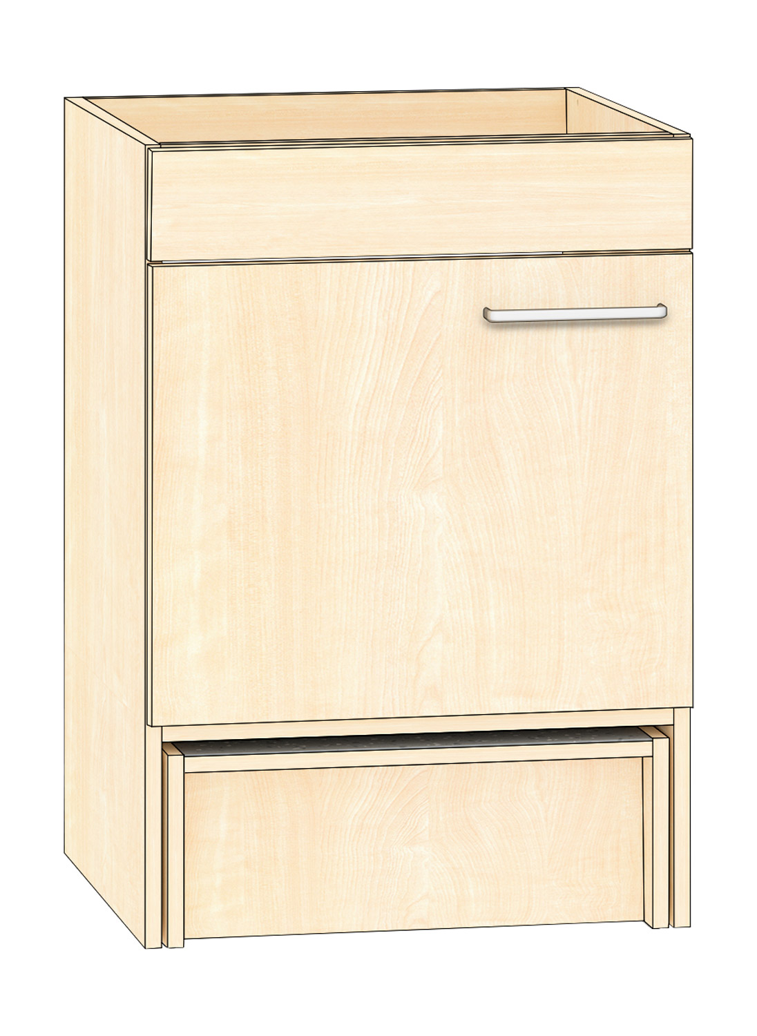 Halber Spülenschrank Breite 60 cm, Türanschlag links, Ahorn