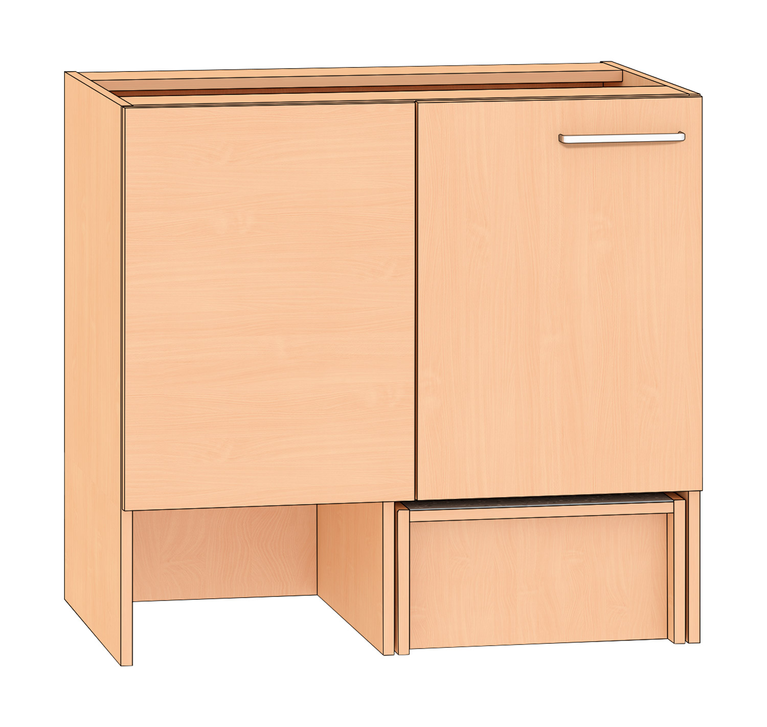 Eckschrank, Höhe 74 cm Türanschlag links, Buche