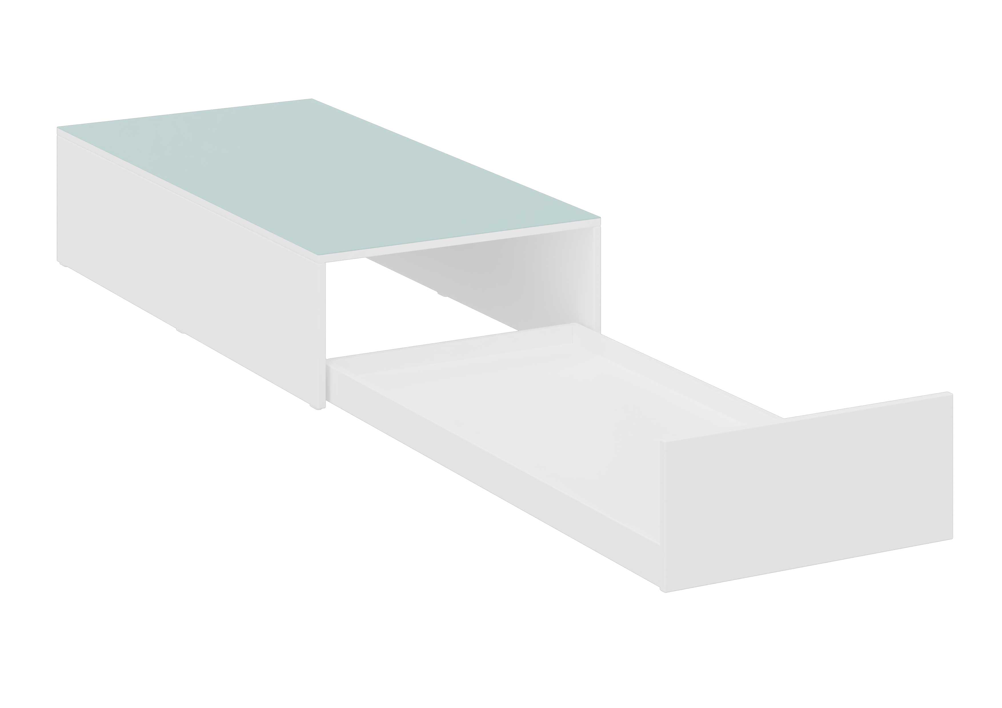 Bettenpodest mit Auszug eisblau, weiß Dekor