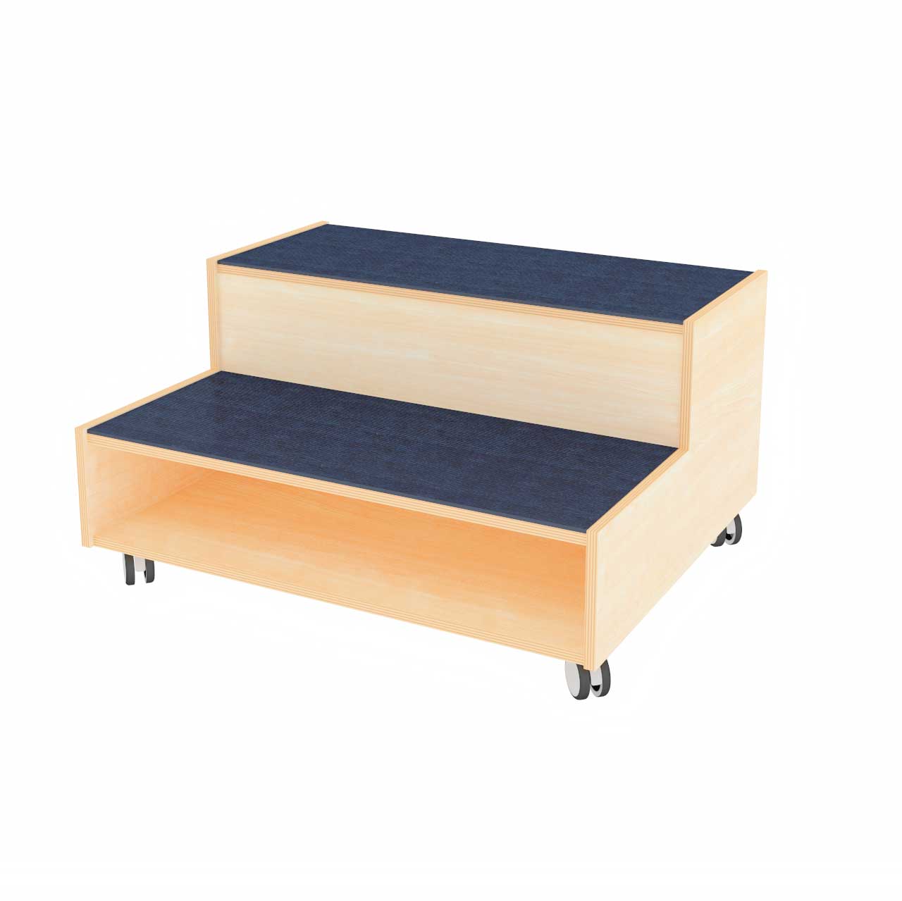 Stufenpodest mit Tretfort Teppich fahrbar, 100 cm breit dunkelblau